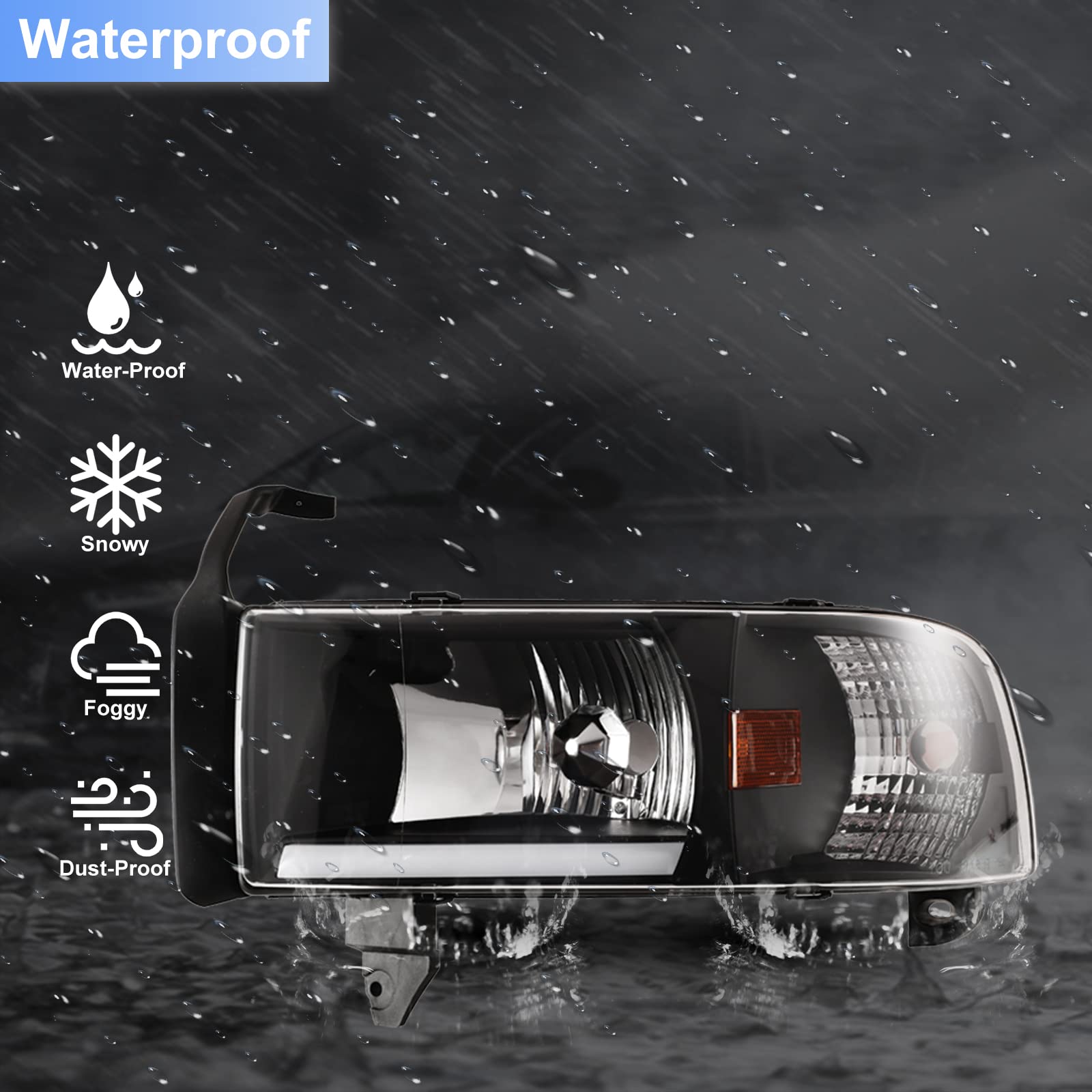 Roxx Drl Headlight Assembly Compatible With 94-01 Dodge Ram 1500/1994 1995 1996 1997 1998 1999 2000 2001 2002 Dodge Ram 2500 3500 (With Drl)