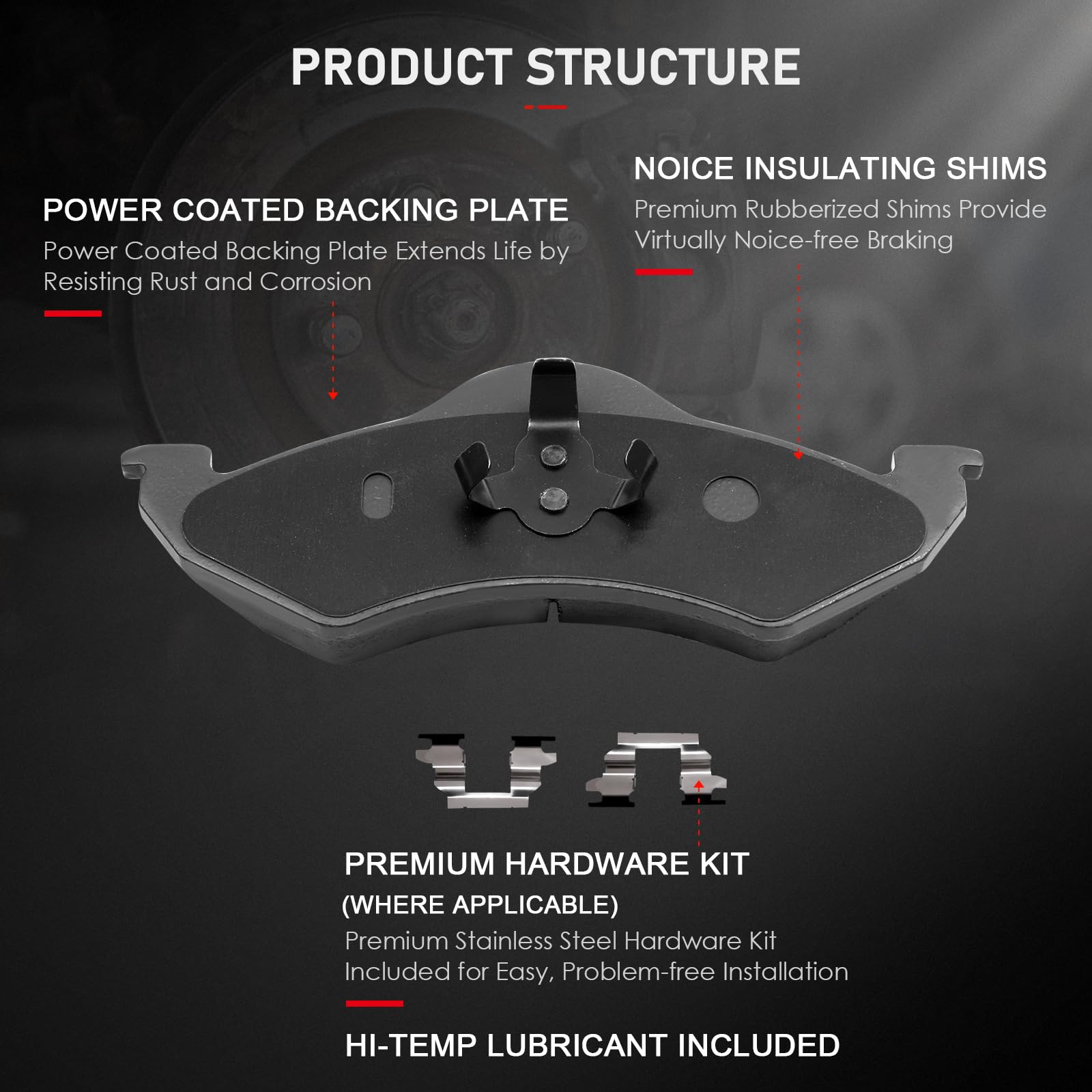 Cciyu D820 Front Ceramic Brake Pads Kits 4Pcs Fit For 2000-2002 For Dodge Dakota,2000-2002 For Dodge For Durango