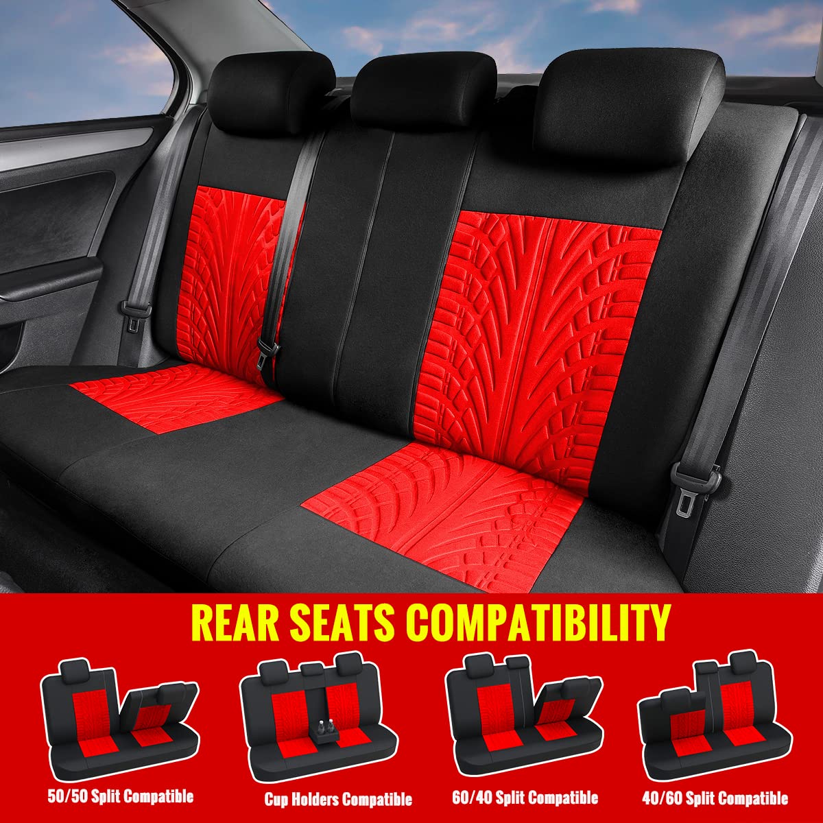 AUTOYOUTH Car Seat Covers Full Set, Front Bucket Seat Covers with Split Bench Back Seat Covers for Cars for Women Full Set Seat