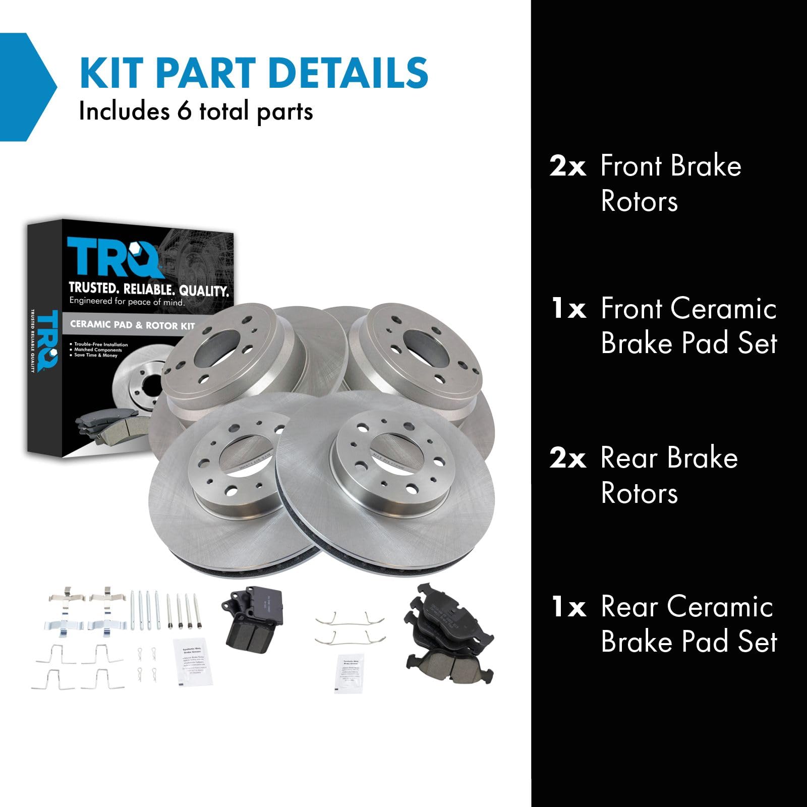 Trq Front And Rear Brake Pad & Rotor Kit Brake Pads Brake Rotor Ceramic Compatible With 1994-1997 Volvo 850 1998-2004 C70 1998-2