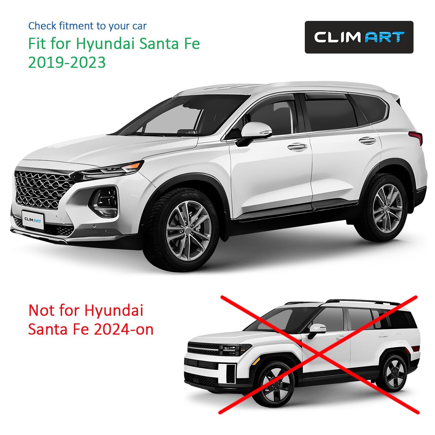 CLIM ART in-Channel Incredibly Durable Rain Guards for Hyundai Santa Fe 2019-2023, Original Window Deflectors, Vent Window Visor