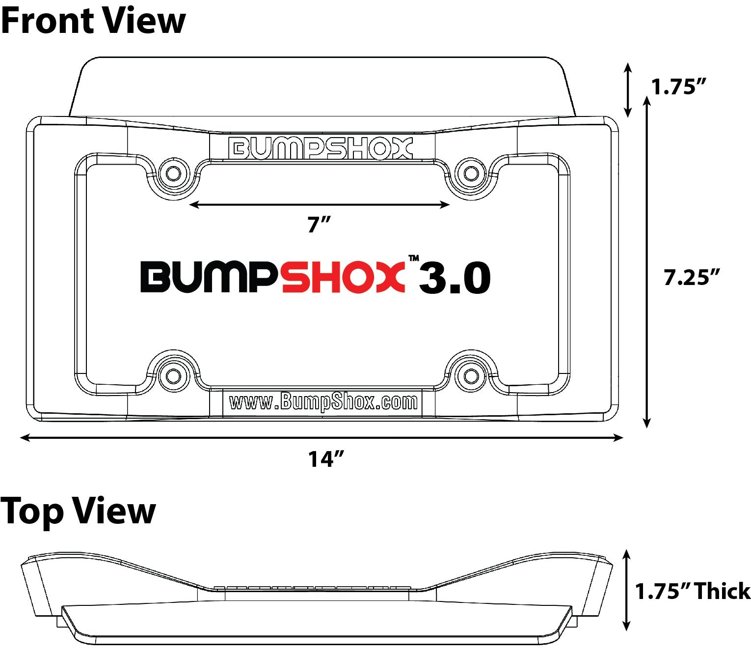 Bumpshox - The Original Front Bumper Guard & Front Bumper Protection License Plate Frame. Tougher Than Steel! (Bumpshox 3.0 (1.75 Thick))