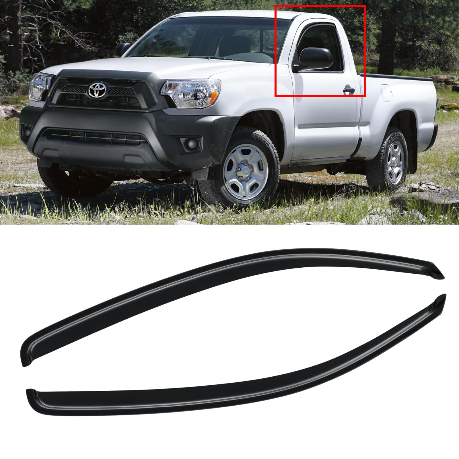 Window Visor For 2005-2015 Toyota Tacoma Standard/Regular Cab 2 Door, Out-Channel Rain Guards Shields Vent Deflector Shade Wind