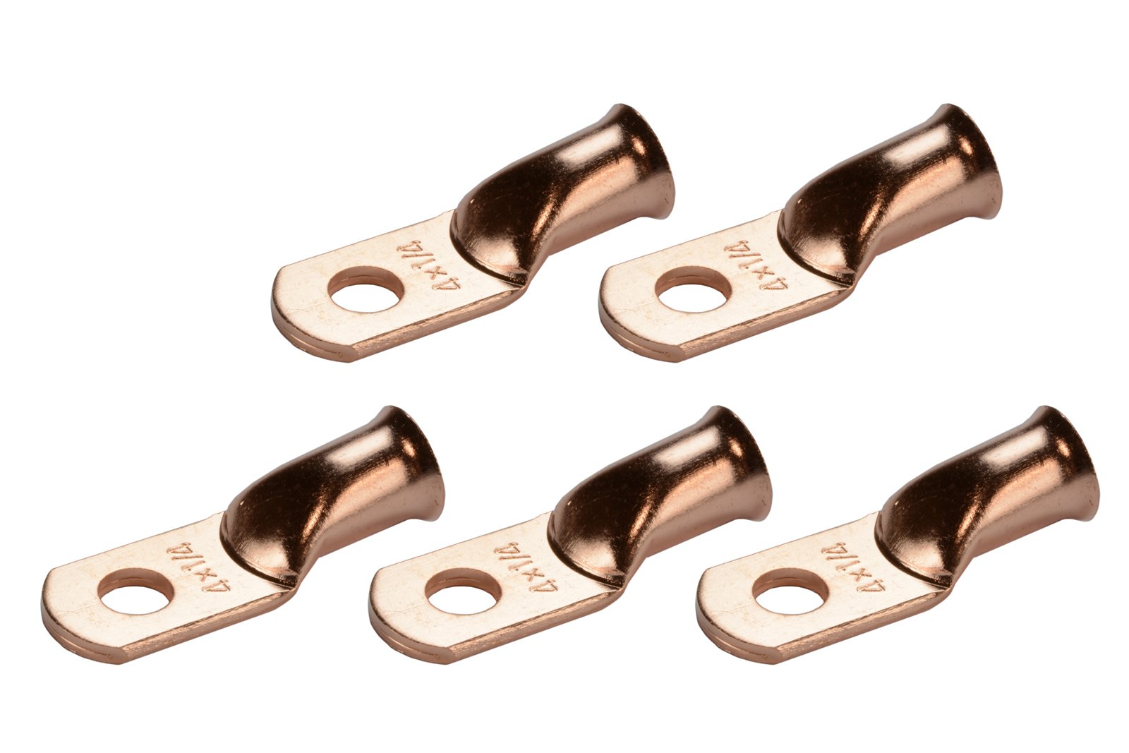 Temco 5 Pack Bare Copper Welding Battery Cable Ends, Lugs Terminal 4 Awg 1/4 '' Hole (6 Awg To 1/0 Awg Options Available)