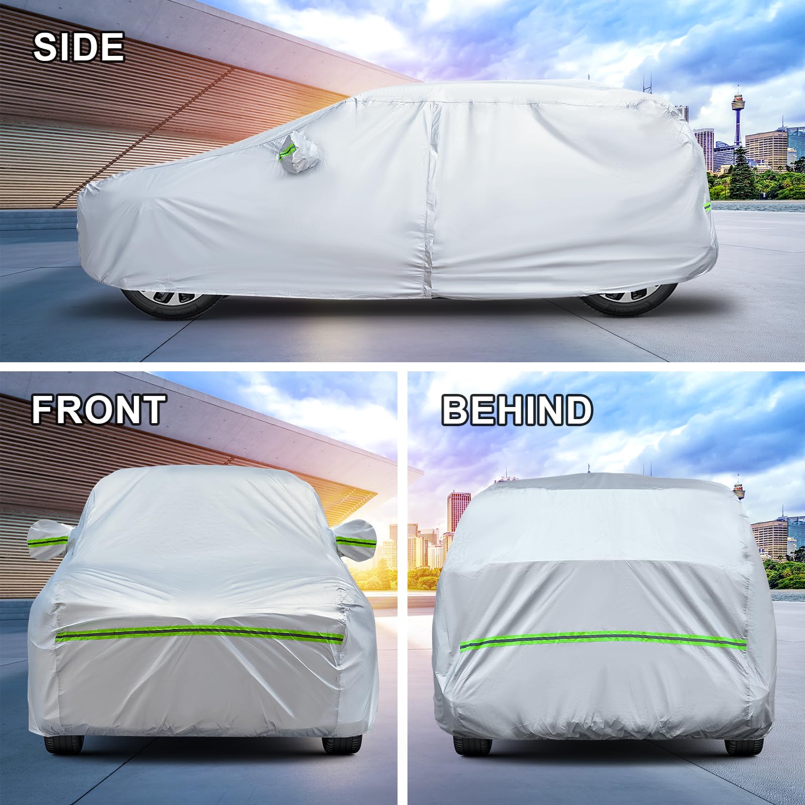 Quyddc Full Car Cover Universal 6 Layers Outdoor Thicked All Weather Cover, Sunshield, Waterproof, Snow Proof, Uv Proof, Scratch