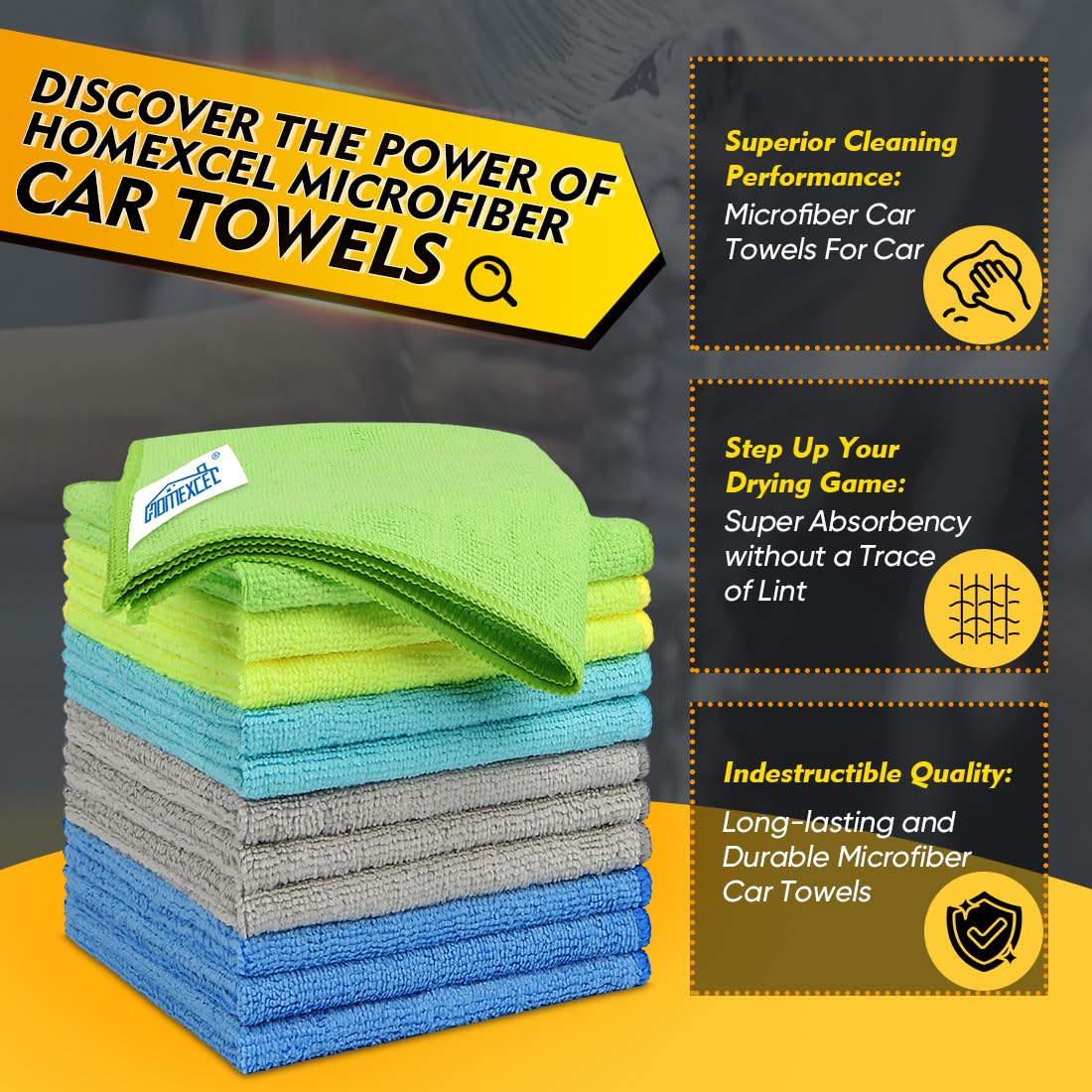 Homexcel Microfiber Cleaning Cloth 50 Pack, 12.5 X 12.5 Inch Microfiber Towels For Cars, Ultra Absorbent Car Washing Cloth, Lint