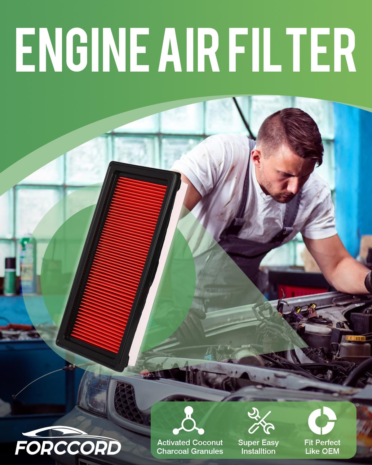 Forccord 2-Pack Engine Air Filter Fits For 19-12 Nissan Versa, 22-12 March, 19-14 Versa Note, 19-15 Micra, 19-14 Note, 18-16 Tii