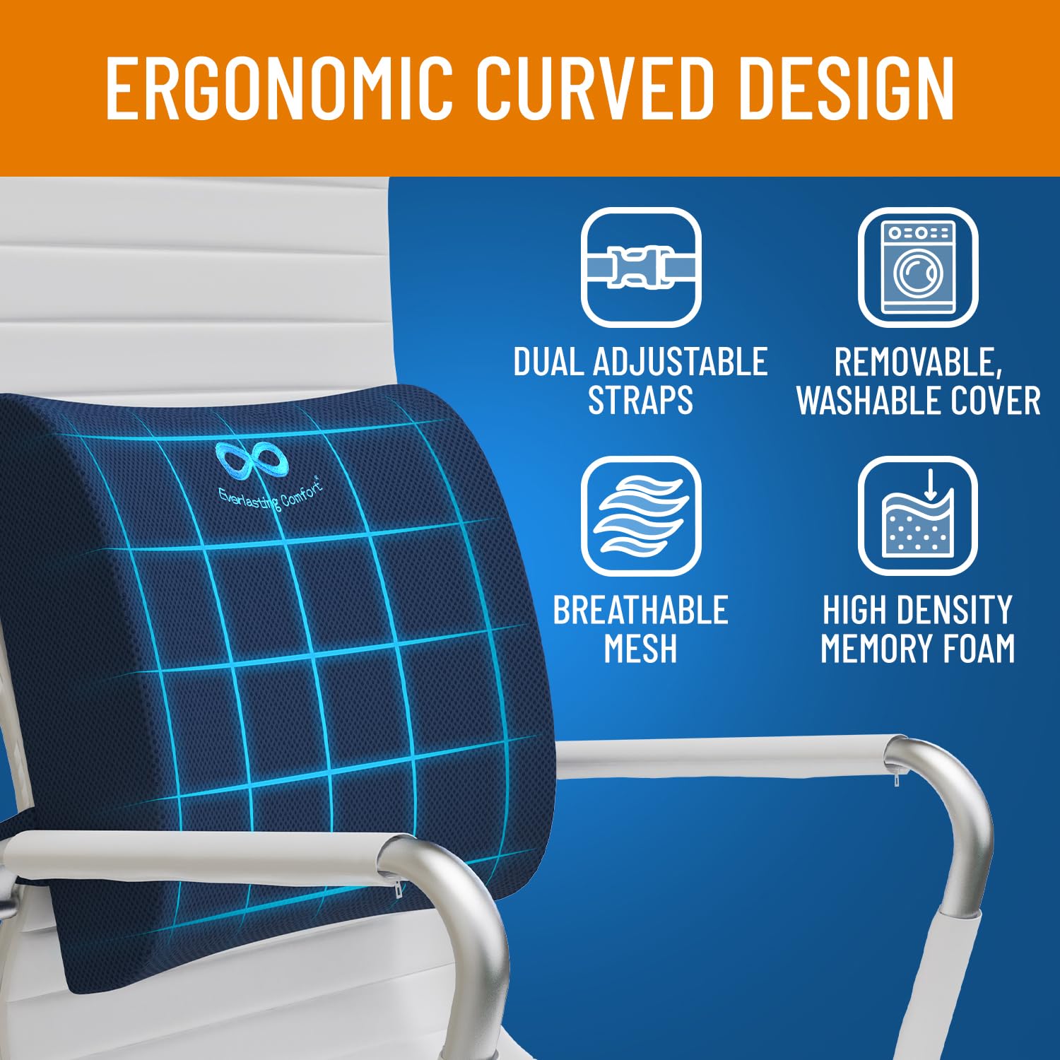 Everlasting Comfort Lumbar Support Pillow For Office Chair - Memory Foam Back Cushion For Chair, Car, Couch - Lumbar Pillow Prom