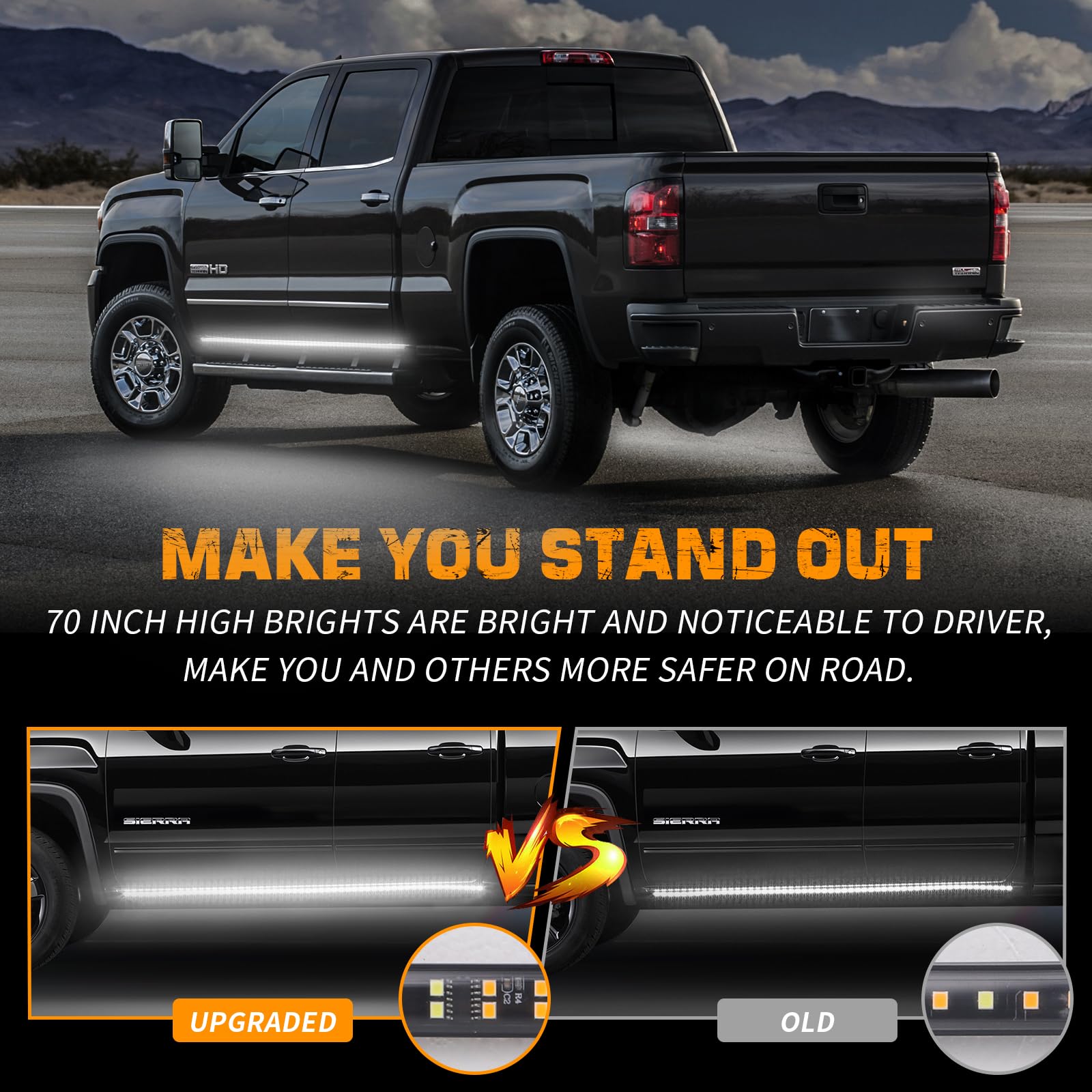 Xridonsen 2Pcs 70 Inch Emergency Truck White Strobe Lights Strip 864 Led Running Board Lights Bar Flashing Warning Hazard Safety