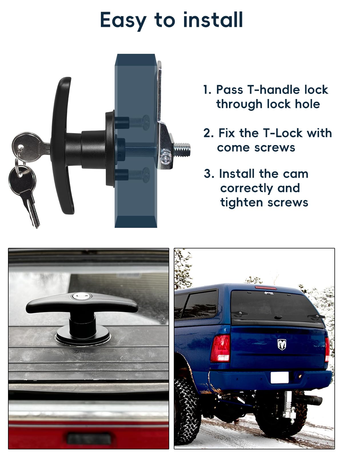 Quality Life Universal Truck Cap Camper Shell T-Handle Lock Latch Replacement - Galvanized Locking Kit for Truck Bed Topper Door