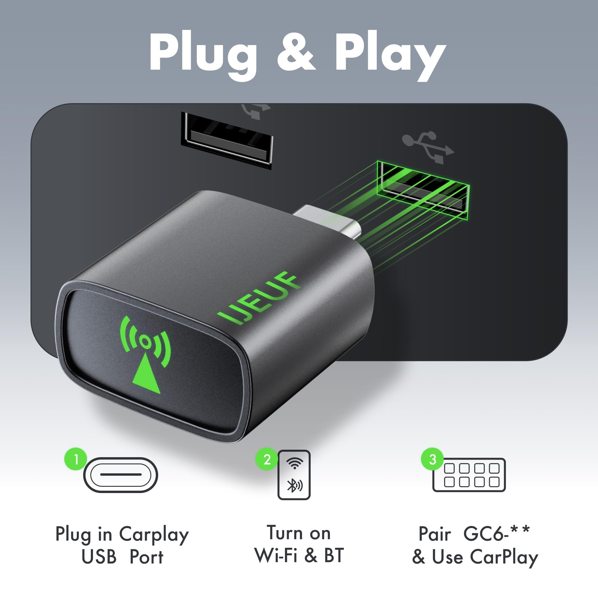 Wireless Carplay Adapter For Iphone 2025 Upgrade,Ultra-Low Lag,Stable Connection,Mini Bluetooth Apple Car Play Adapter For Ios 1