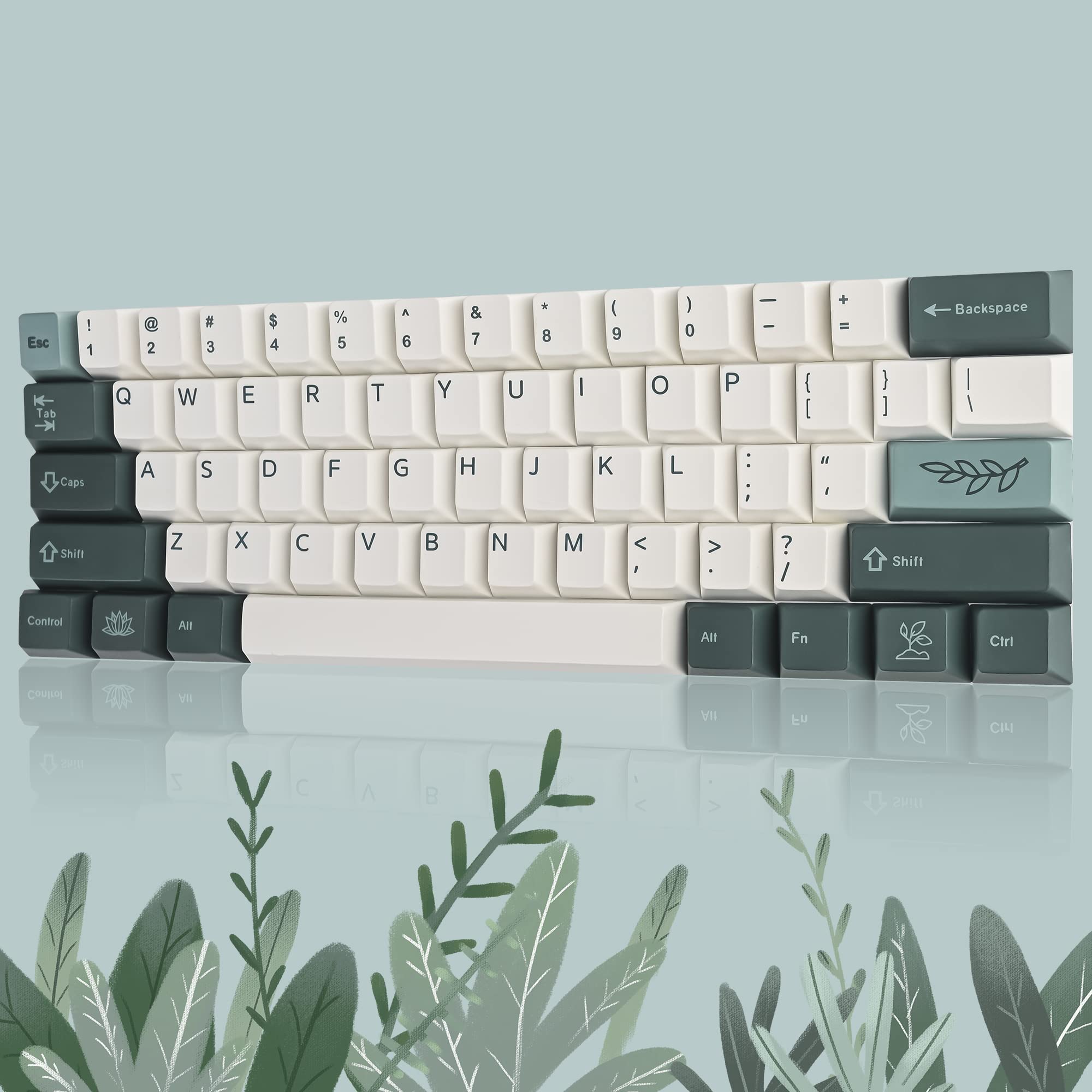 61-Key Pbt Cherry Profile Keycaps 60 Percent Dye-Sub With 6.25U Space Bar For Cherry Mx Switch For 60% Mechanical Gaming Keyboard, Only Keycaps (72-Key Botanical)