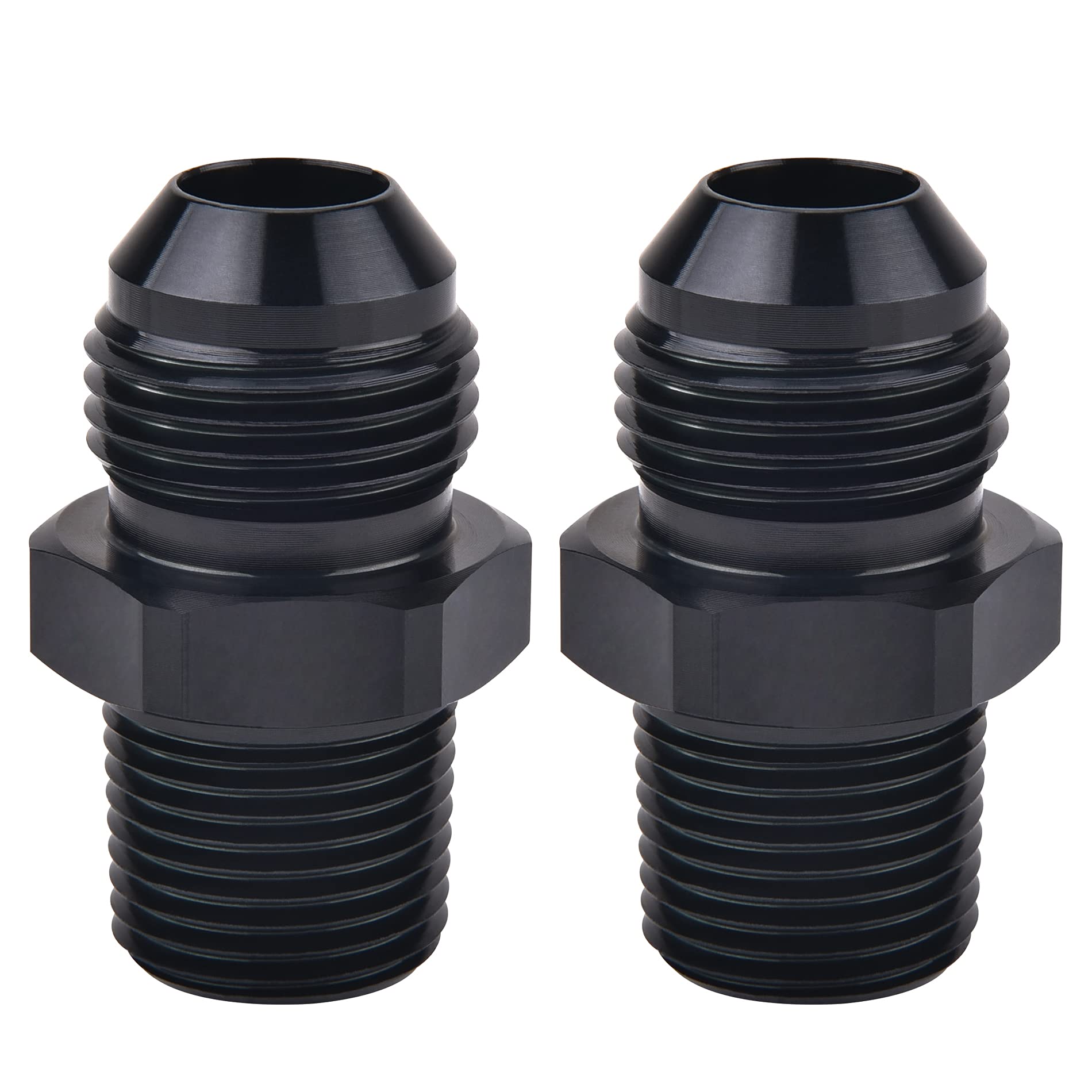 Evil Energy 10An Male Flare To 1/2'' Npt Pipe Fitting Adapter Aluminum Straight Black 2Pcs