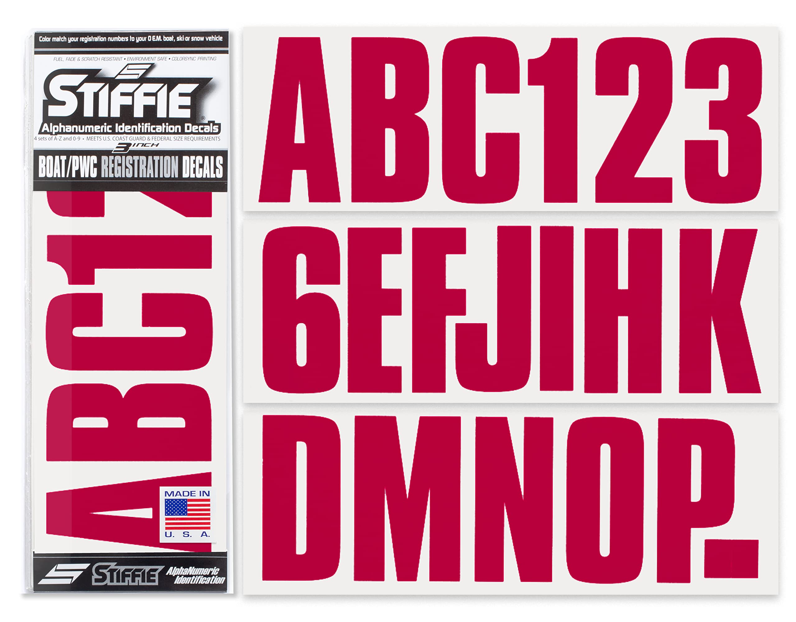 Stiffie Uniline Burgundy 3'' Boat & Pwc Registration Decals  Numbers Letters Stickers