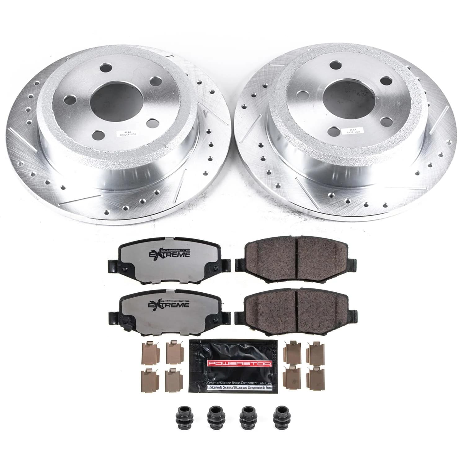 Power Stop Brake Kit For 2007-2018 Jeep Wrangler - Rear Z36 Truck & Tow Brake Kit, Carbon Fiber Ceramic Brake Pads And Drilled And Slotted Brake Rotors Replacement, K3090-36