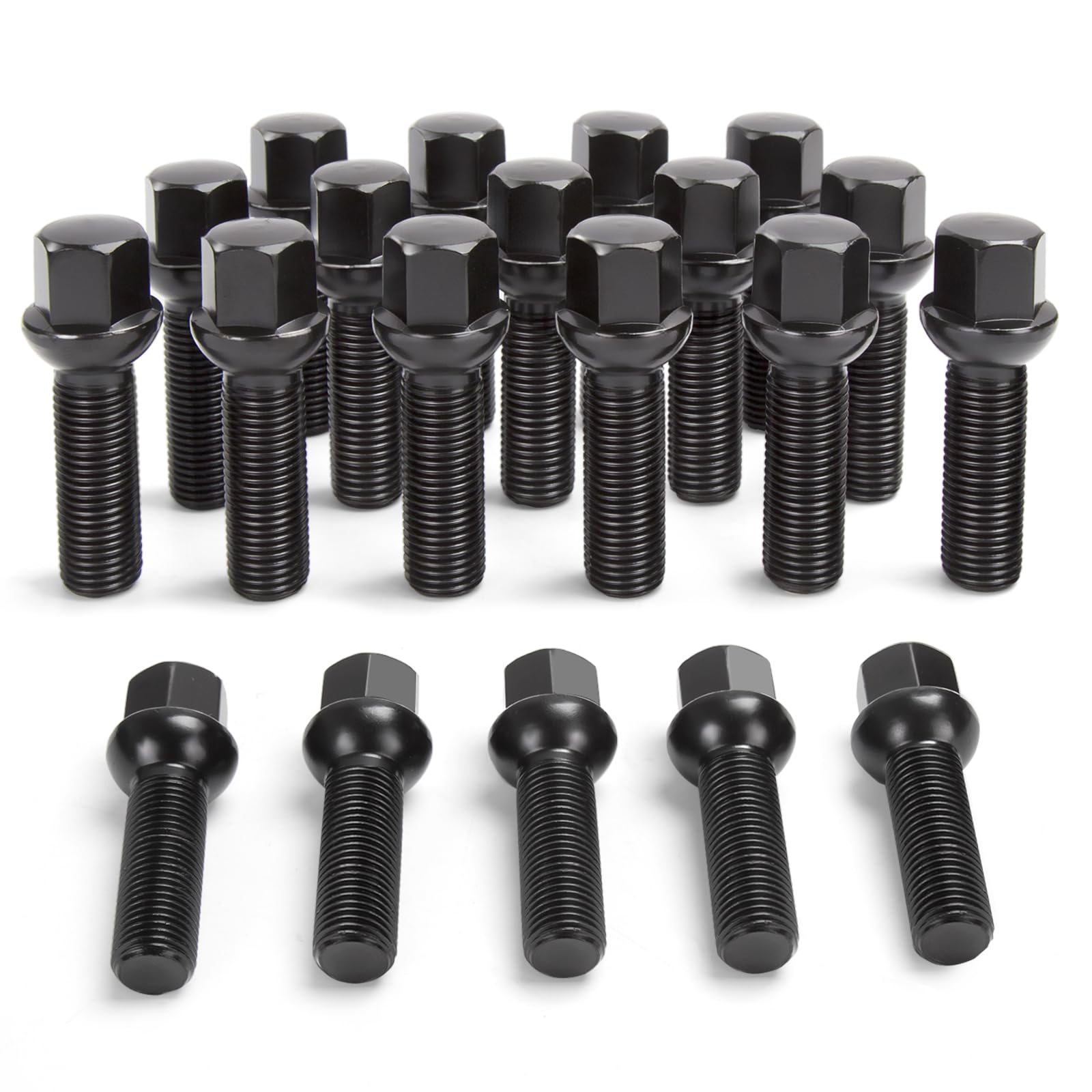20Pcs 14X1.5 Extended Lug Bolts With 45Mm Shank Length Ball Seat, Aftermarket Black Wheel Lug Bolts For Spacers, Compatible A3 A