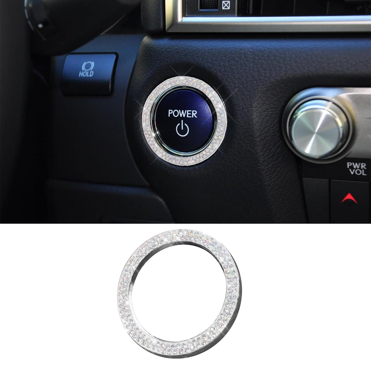 RGOAANC Crystal Rhinestone Engine Start Stop Decoration Ring, Push Button Cover, Key Ignition Knob Ring, Car Accessories Sparkli