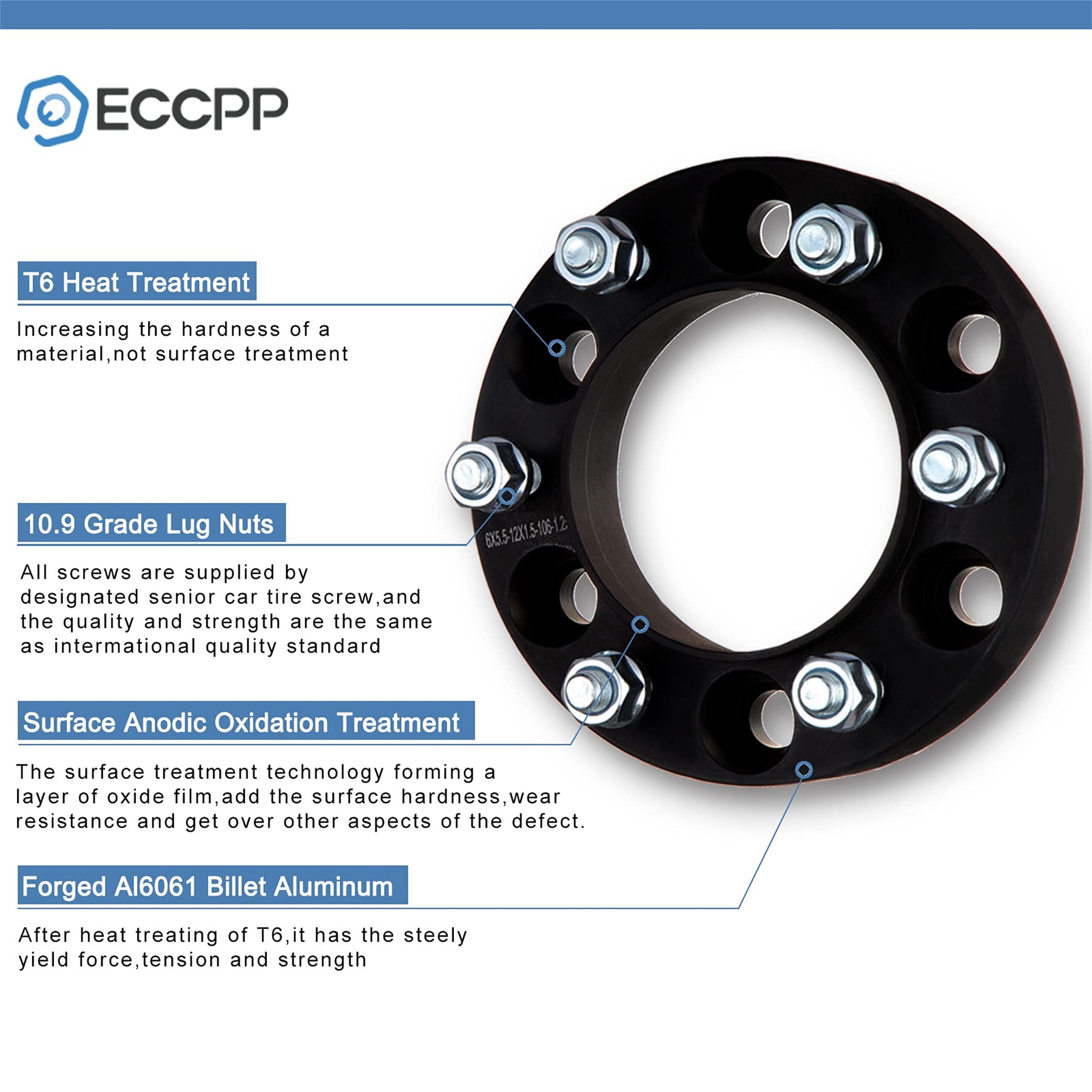ECCPP 6x135 Hub Centric Wheel Spacers - 1.25" Aluminum, 6 Lug, Fits Raptor, Expedition, Navigator, Mark LT