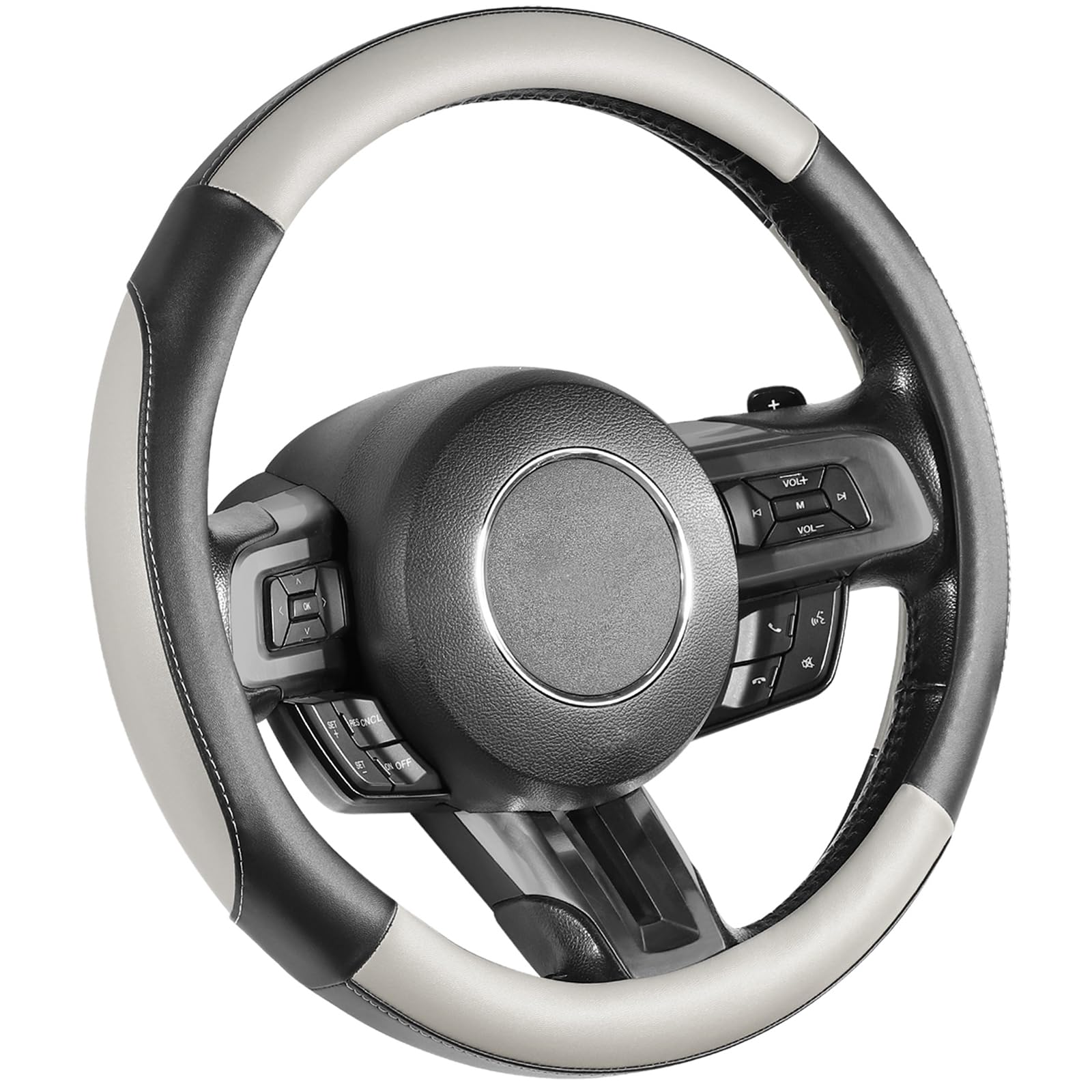 SEG Direct Car Steering Wheel Cover for All Standard-Size Steering Wheels with 14 1/2 inches - 15 inches Outer Diameter, Gray Mi