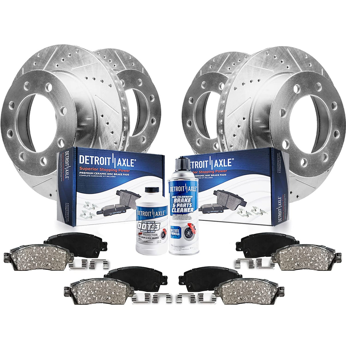 Detroit Axle - Brake Kit For Chevy Gmc Silverado Sierra Avalanche Suburban Yukon Xl 2500 3500 Hd Front Rear Drilled Slotted Brake Rotors Ceramic Brakes Pads : 12.8' Inch Front & 12.99' Inch Rear Rotor
