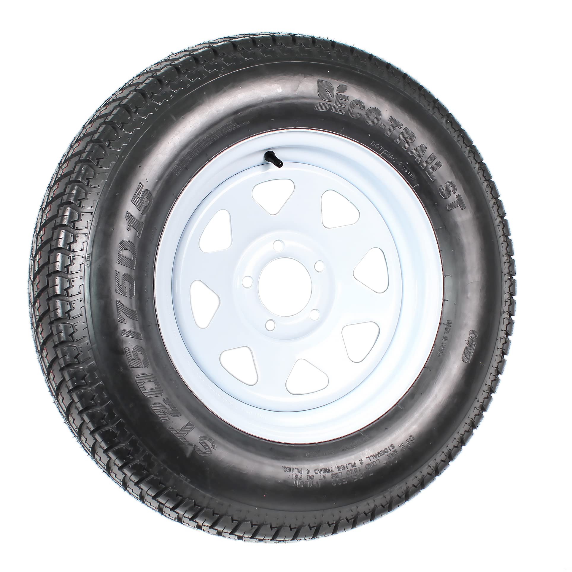 Ecustomrim Trailer Tire On Rim St205/75D15 F78-15 205/75-15 Load Range C 5 Lug Wheel White Spoke - 2 Year Warranty W/Free Roadsi