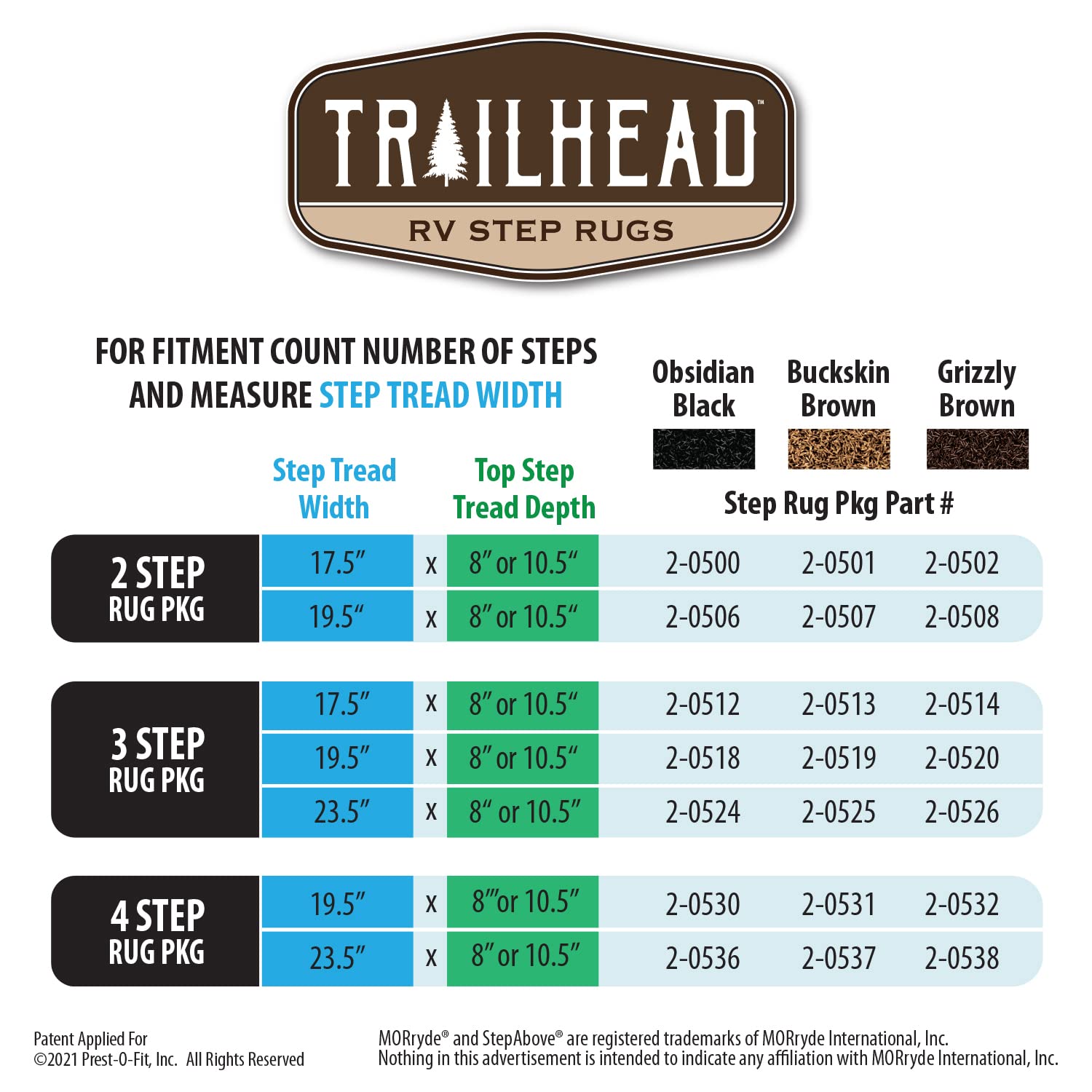 Prest-O-Fit 2-0524 Trailhead Step Rug 23.5 In. W (3 Pc Set) Fits Morryde Stepabove 3 Step - Obsidian Black
