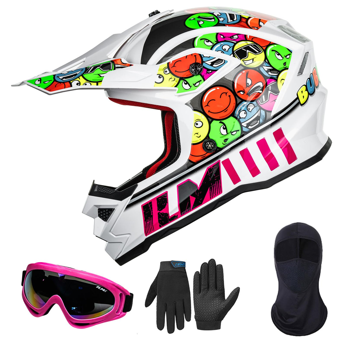 ILM Youth ATV Helmet Kids Dirt Bike Motocross BMX Off Road Motorbike Go Kart Casco DOT ECE Model Z705 (Bubblegum, L)