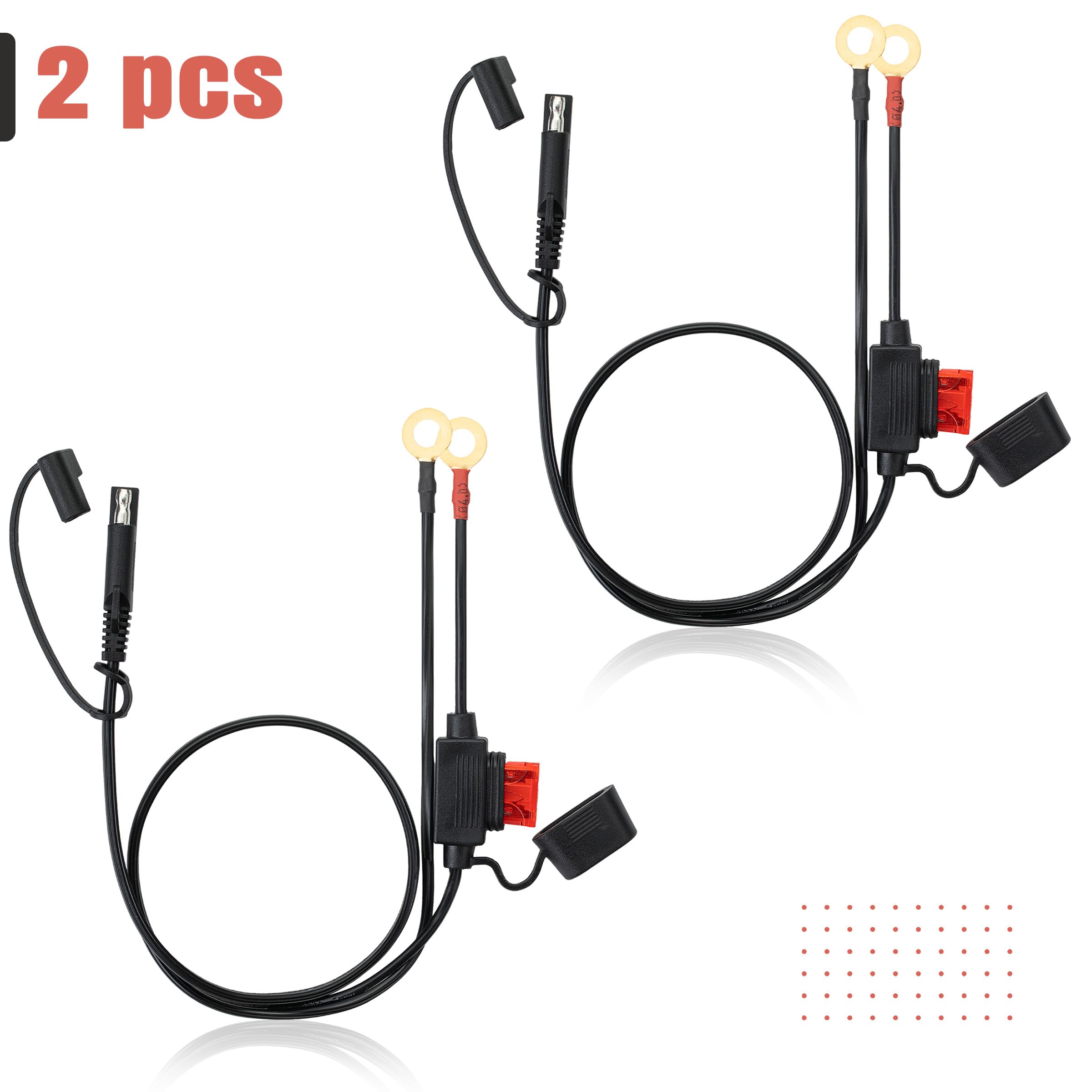 Bates- SAE Battery Connector, 2 Pack, 2 FT, SAE to O Ring Terminal Harness, 2 Pin Battery Connector, SAE Connector, Battery Quic