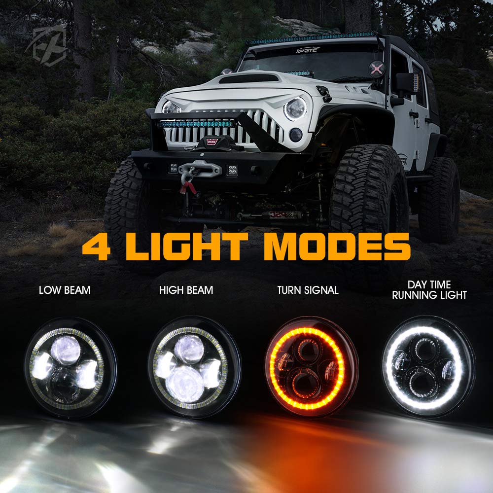 Xprite Led Headlights W/Hi&Lo Beam And Turn Signal Light, Drl Halo Ring Headlamp Compatible With Jeep Wrangler Jk Tj Lj 1997-201