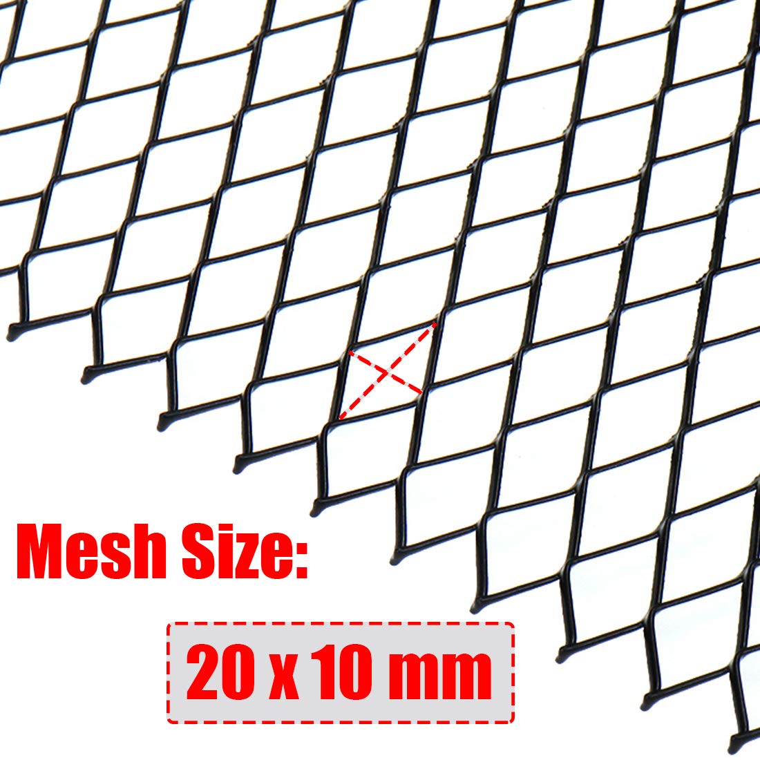 Modengzhe 40 X 13 Inch Car Grill Mesh Sheet, Black Painted Aluminum Alloy Multifunctional Grille Mesh Roll, 10 X 20 Mm Rhombic-S