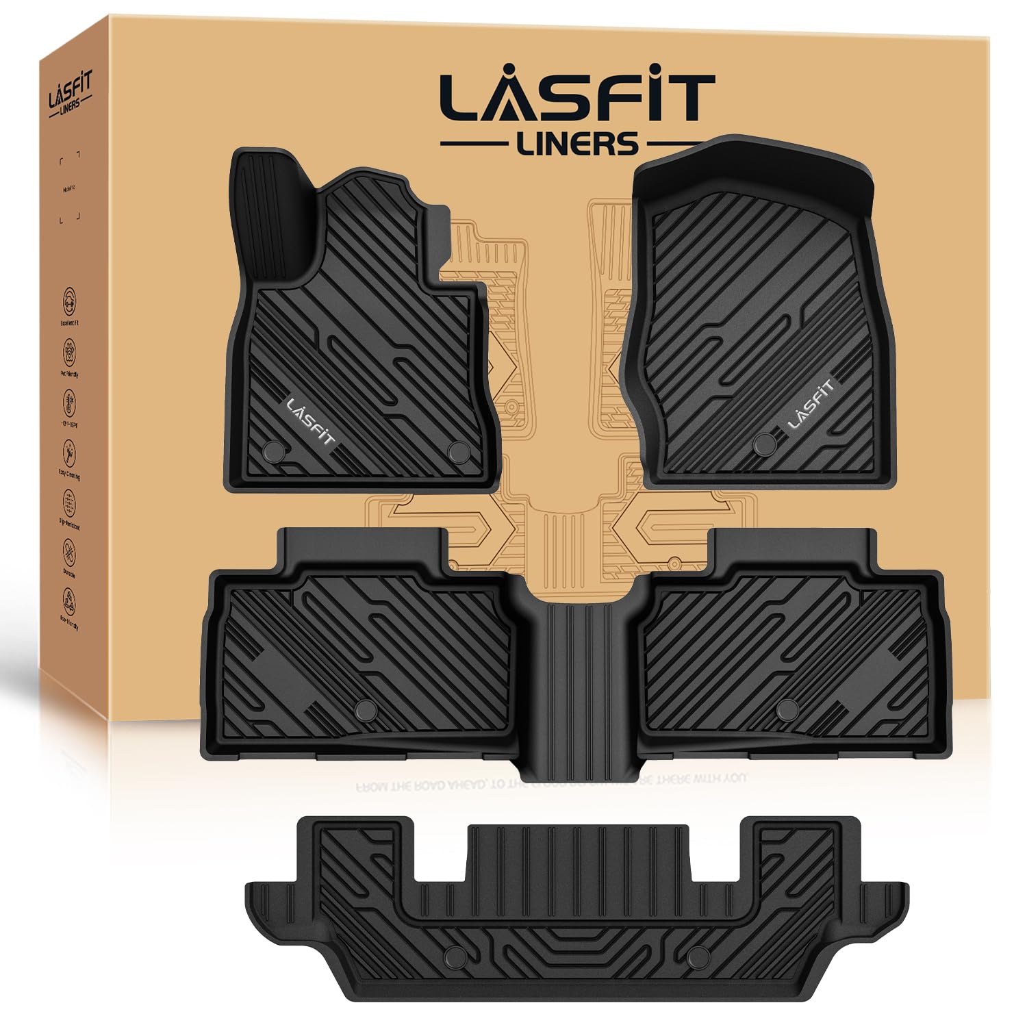 Lasfit Floor Mats For Ford Explorer 2020-2025 6 Passenger Tpe All Weather Protector Anti-Slip Floor Liners, 2025 2024 2023 2022