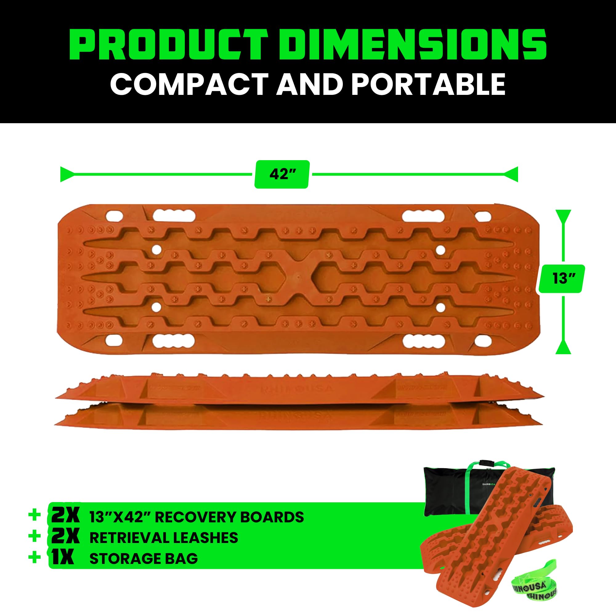 Rhino Usa Off-Road Recovery Traction Boards - 2 Pack Ultimate Tire Traction Mountable Mats For 4X4 Vehicles In Sand, Mud & Snow.