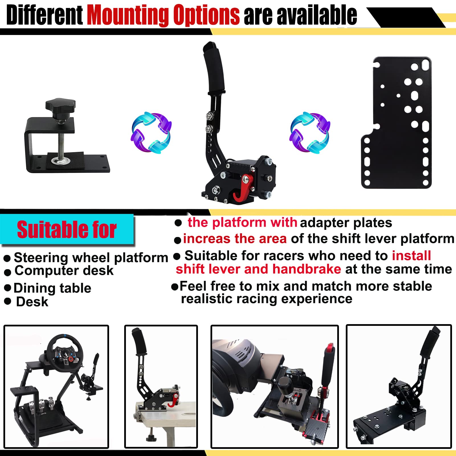 Obokidly Upgrade 2-In-1 Usb Handbrake Support G29 Compatible With Ps4/Ps5 + Pc For Simracing Game Sim Rig With Clamp (Black)