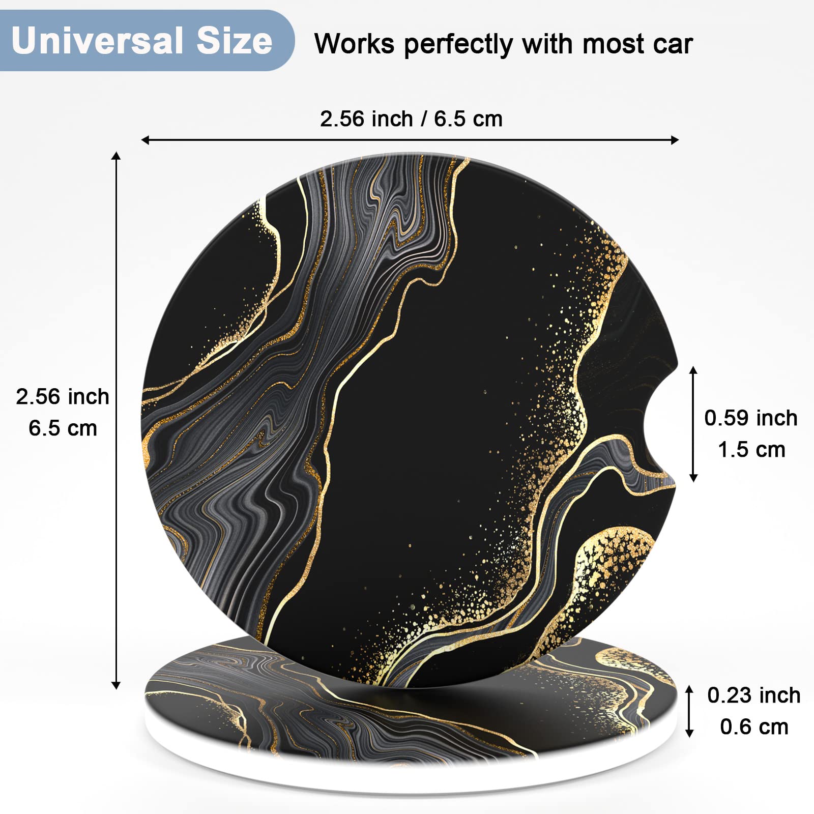 Nipichsha Car Coasters For Cup Holders, 2 Pack Absorbent Ceramic Car Cup Holder Coaster For Drinks, Cute Car Assecories For Wome