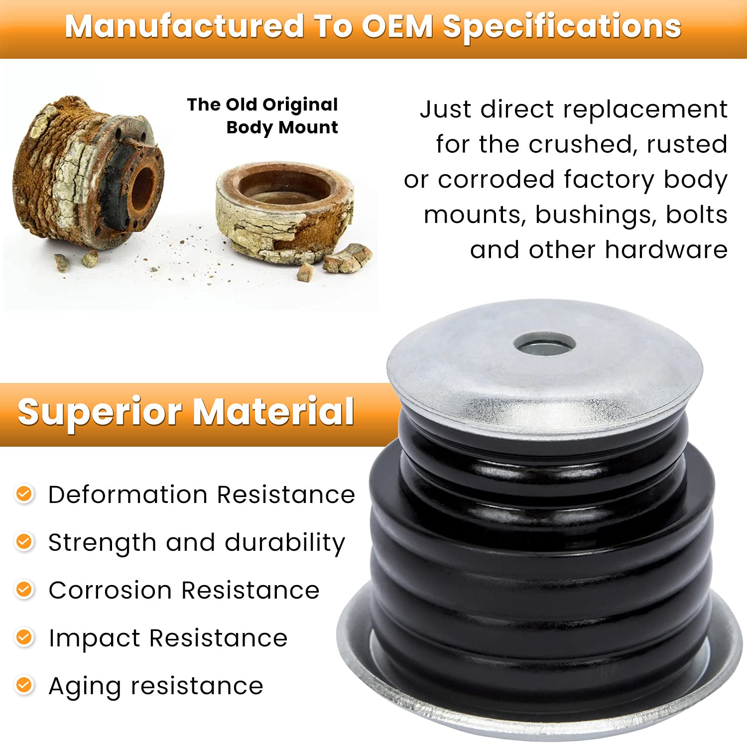 KF04060BK Body Mount Bushing Kit for Ford F250 F350 Super Duty 2008-2016 2WD 4WD Polyurethane Body Cab Mounts & Steel Sleeves &