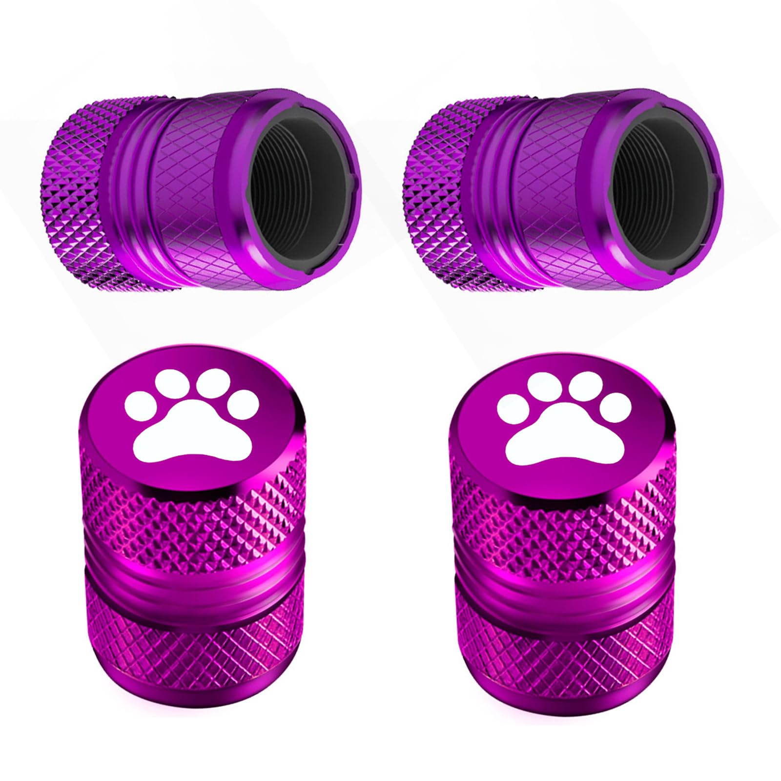 Tire Valve Stem Caps - 4 Pack Anti-Corrosion Premium Anodized Alloy Tyre Air Valve Caps Cat Dog Paw For Car Suv Bike Purple
