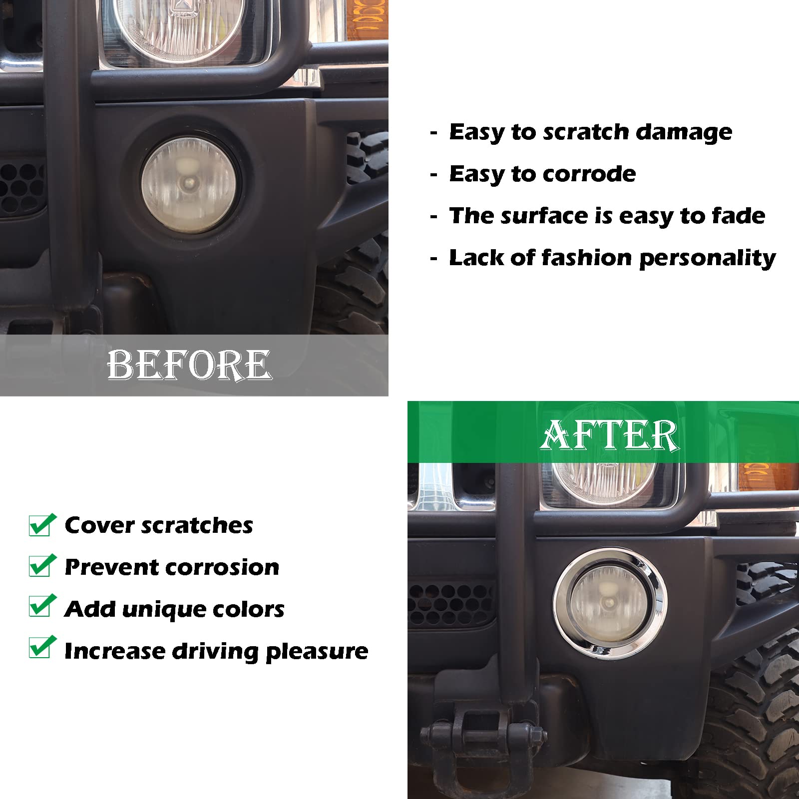 Piugilh Front Bumper Driving Fog Light Lamp Ring Bezels Covers Fit For 2005-2009 Hummer H3,Front Fog Lamp Light Cover Trim Frame Car Accessories