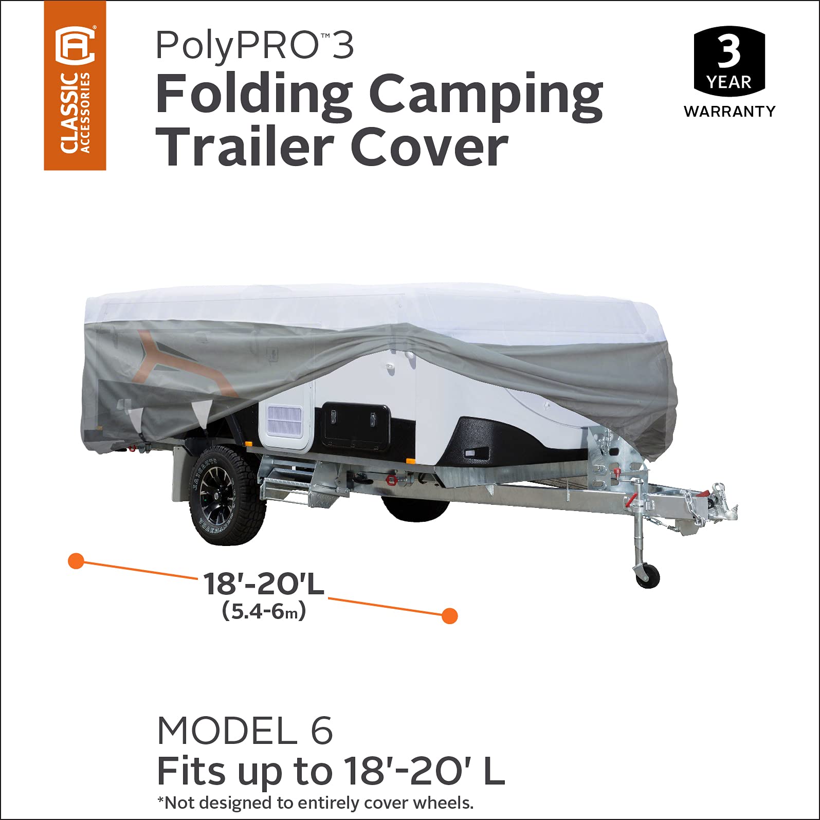Classic Accessories Over Drive Polypro3 Folding Camping Trailer Cover, Fits 18'-20'L, Rv Cover, Camper Cover, Travel Trailer Cover