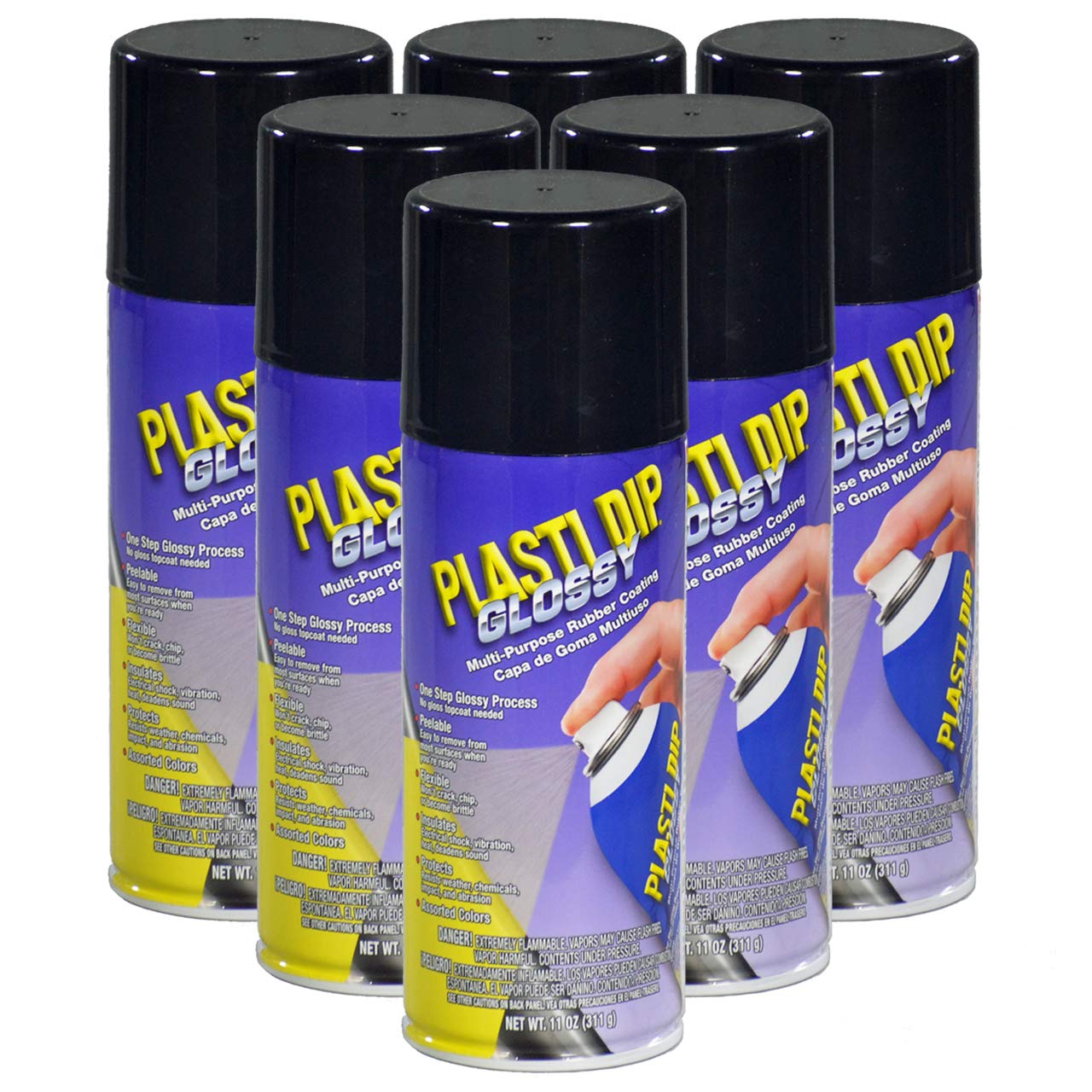 Plasti Dip Glossy Black, 11 Oz Aerosol, Case Of 6 - Combines Both Color Coat And Gloss Finish