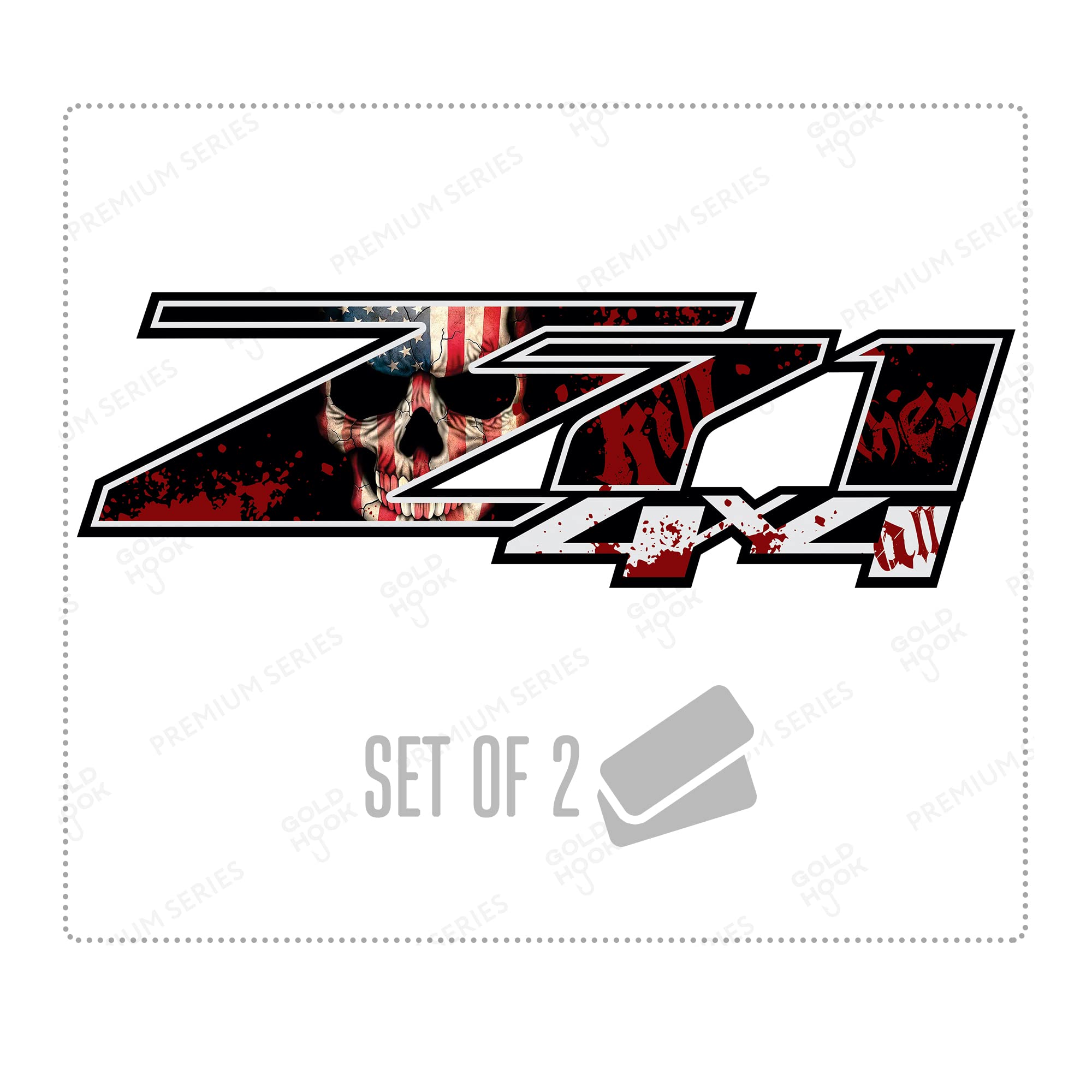 Chevy Silverado Z71 4X4 Decals Stickers (Dimensions 12.5'' X 4'') - F (2007-2013) Bed Side 1500 2500 Hd (Set Of 2) (Skull#2 Glos