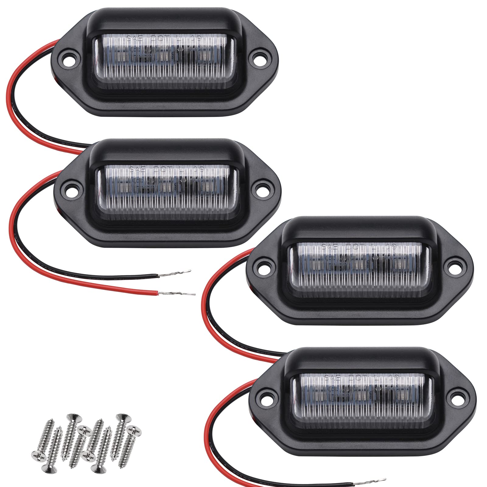 4Pcs Red Led License Plate Light, 12V-24V Dc Waterproof 6-Smd License Plate Lamp Taillight, Universal For Truck Suv Trailer Van