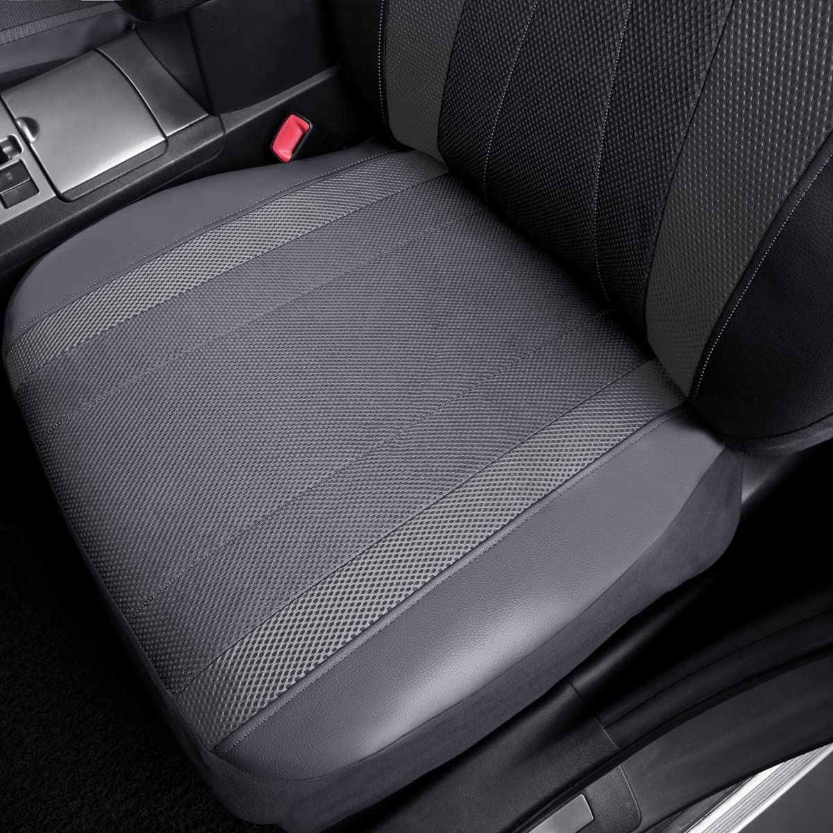 Flying Banner Car Seat Covers Full Set Faux Leather Air Mesh Breathable Man Lady Airbag Compatible Rear Bench Split 40/60 50/50 60/40 Truck Pick Up (Full Set - Low Back, Gray Gray)