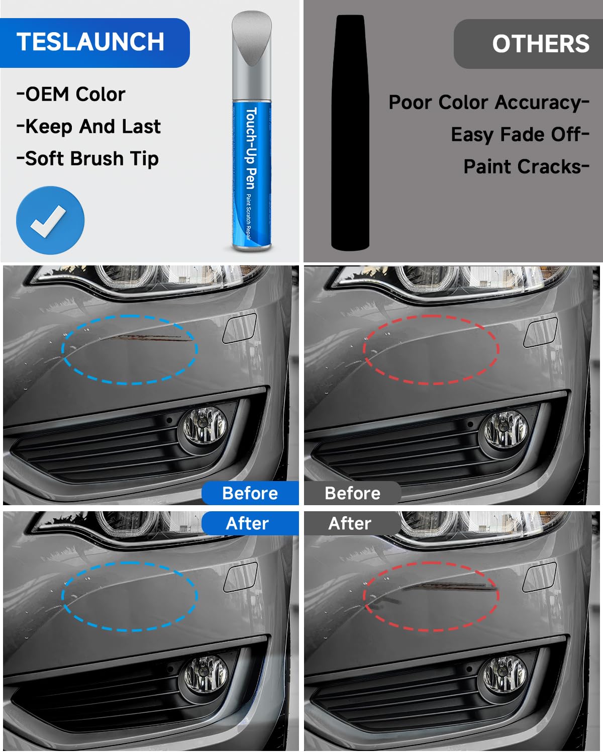 Teslaunch Touch Up Paint For Bmw, Glacier Silver Metallic(A83) Exact Match Touch Up Paint Car Scratch Repair (Glacier Silver Met
