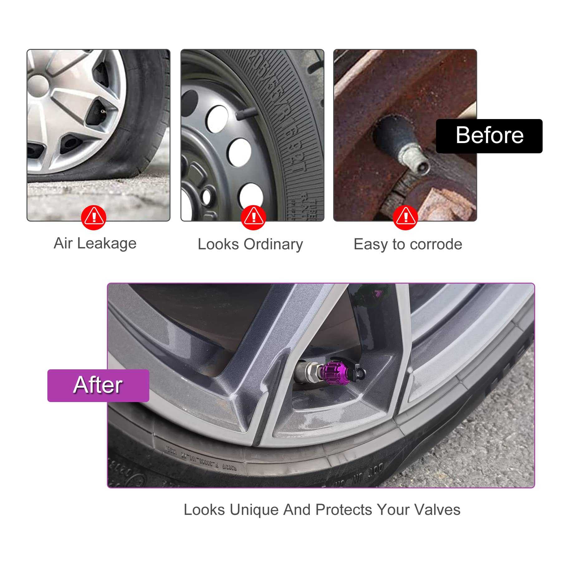 Singaro Aluminum Tire Valve Cap, Car Tire Waterproof And Dustproof Valve Stem Cover Accessories, Universal For Suv, Car, Bike And Motorcycle (4Pcs Purple)