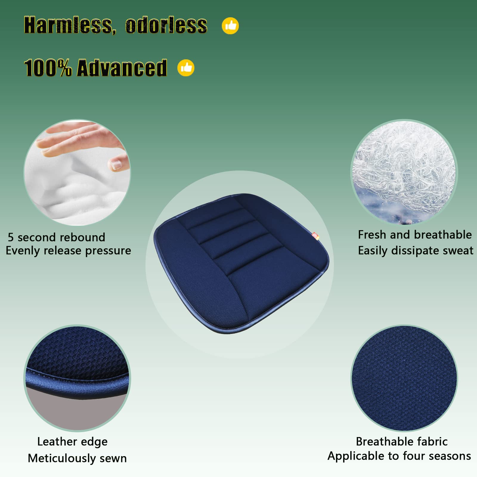 RaoRanDang Memory Foam Car Seat Cushion, Thin Design, Black, 20x18.5x1.2 Inches, Comfortable Support for Drivers and Passengers