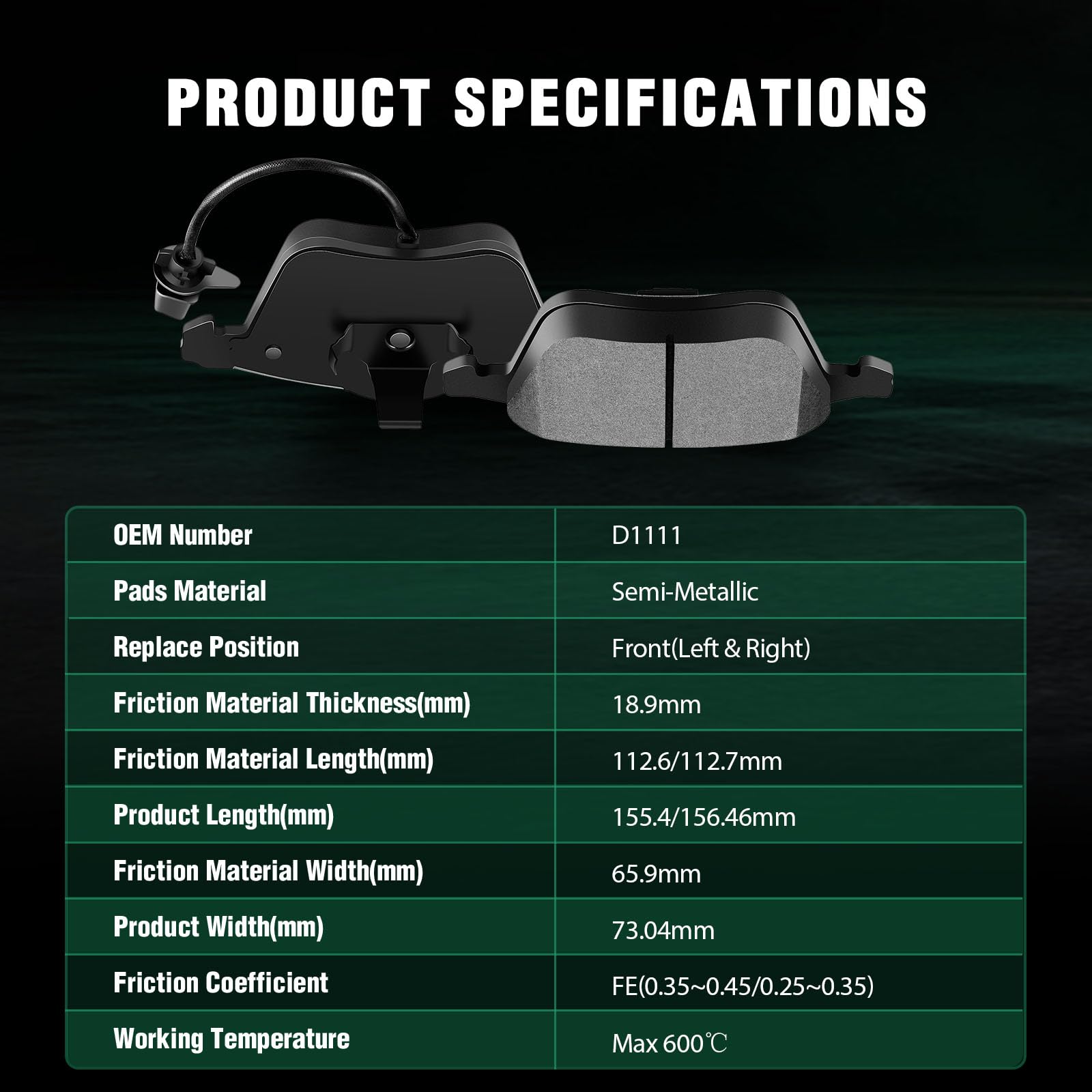 Automuto 4Pcs Front Semi-Metallic Disc Brake Pads Set - D1111 For Audi A4 (2001-2009), A4 Quattro (2005-2009), A6 (2005-2010), A