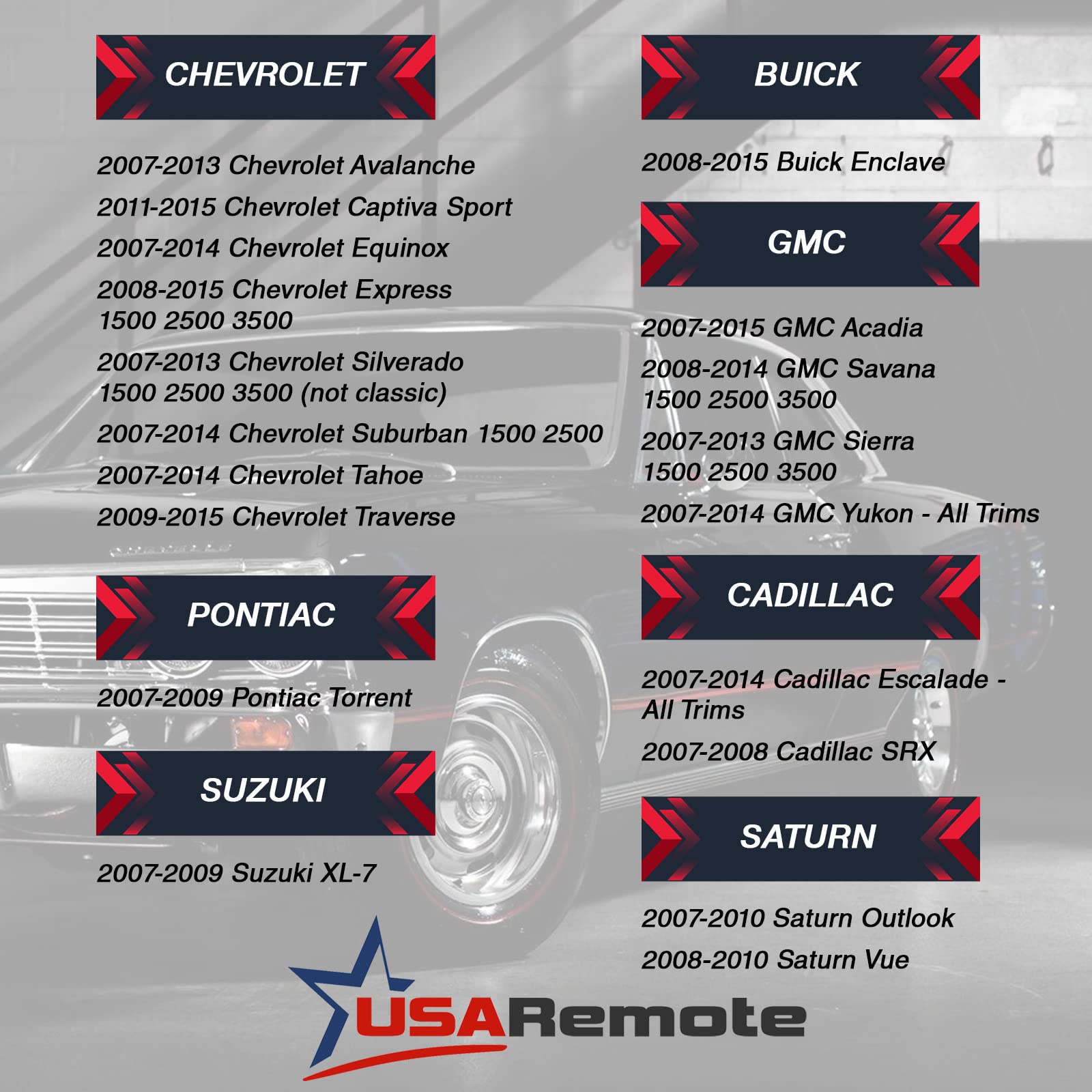 Key Fob Keyless Entry Remote Fits Chevy Silverado Traverse Avalanche Equinox Express / Gmc Acadia Savana Sierra / Pontiac Torren