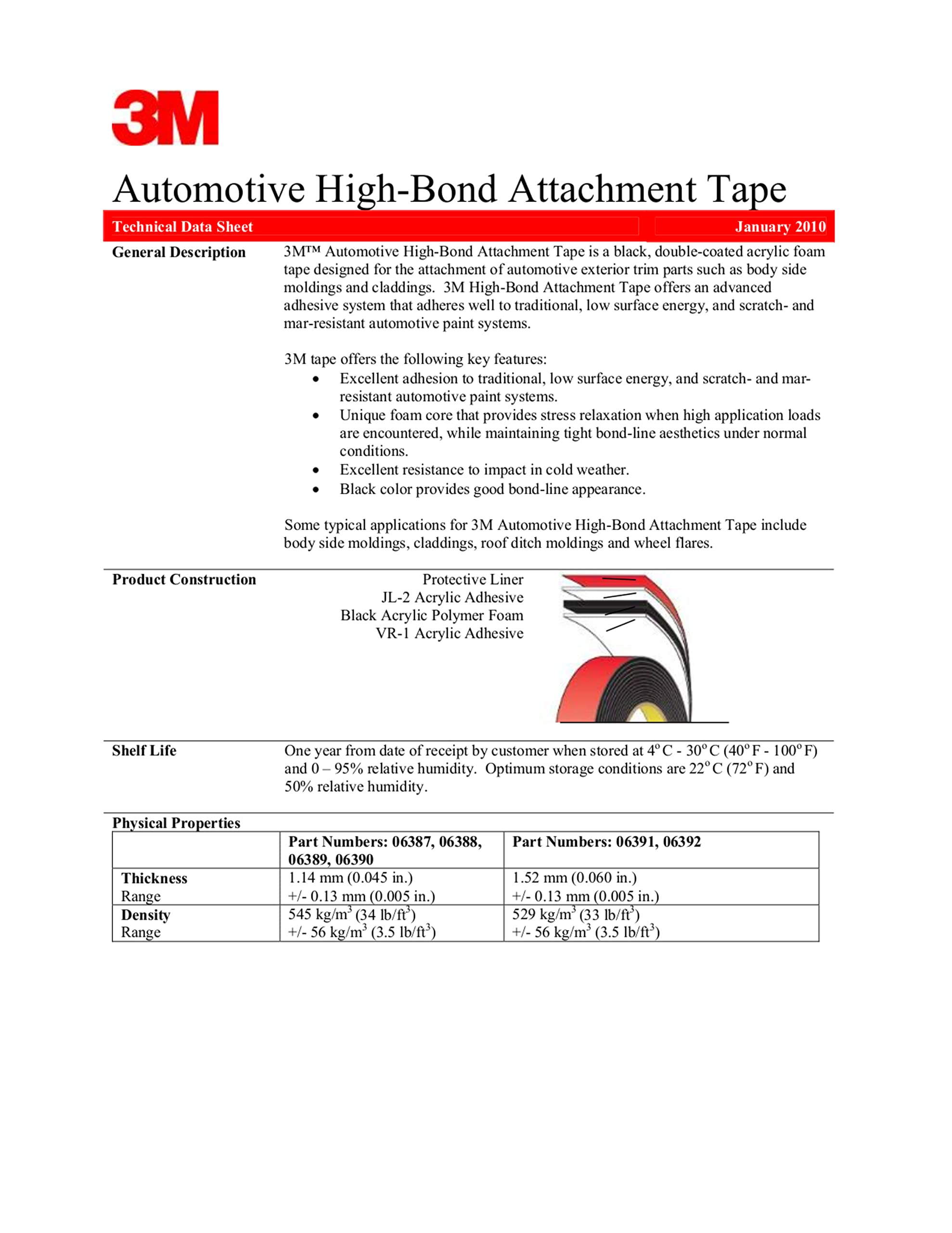 3M Automotive Acrylic Plus Premium Attchment Tape 06387, Black, 1.12 Mm, 1/4 In X 20 Yd