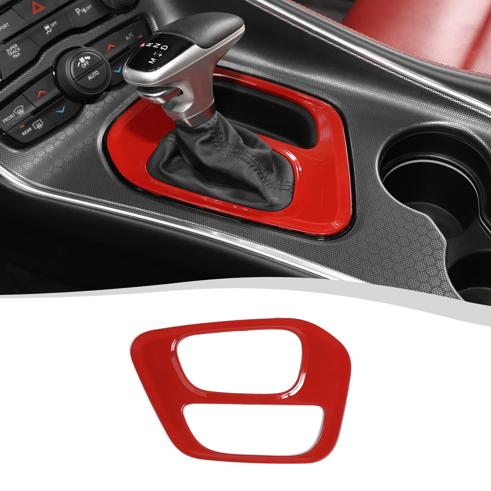 Voodonala For Challenger Gear Shift Panel Covers Decoration Trim Accessories For Dodge Challenger 2015-2022 (Red)