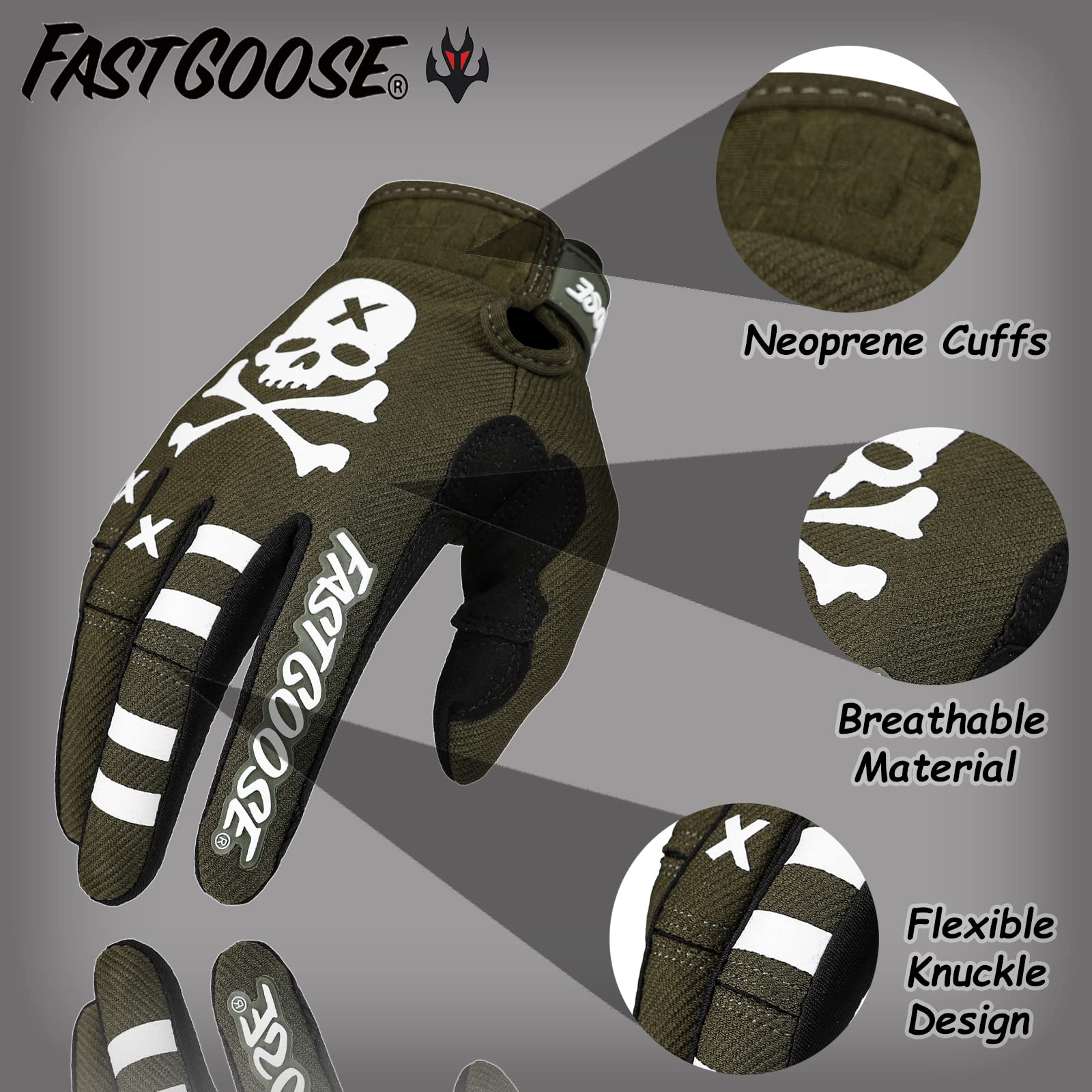Fastgoose Dirt Bike Motorcycle Gloves - Motocross, Motorbike Riding, Atv, Mx, Mtb, Off Road Racing, Sports Cycling (Olive, Mediu